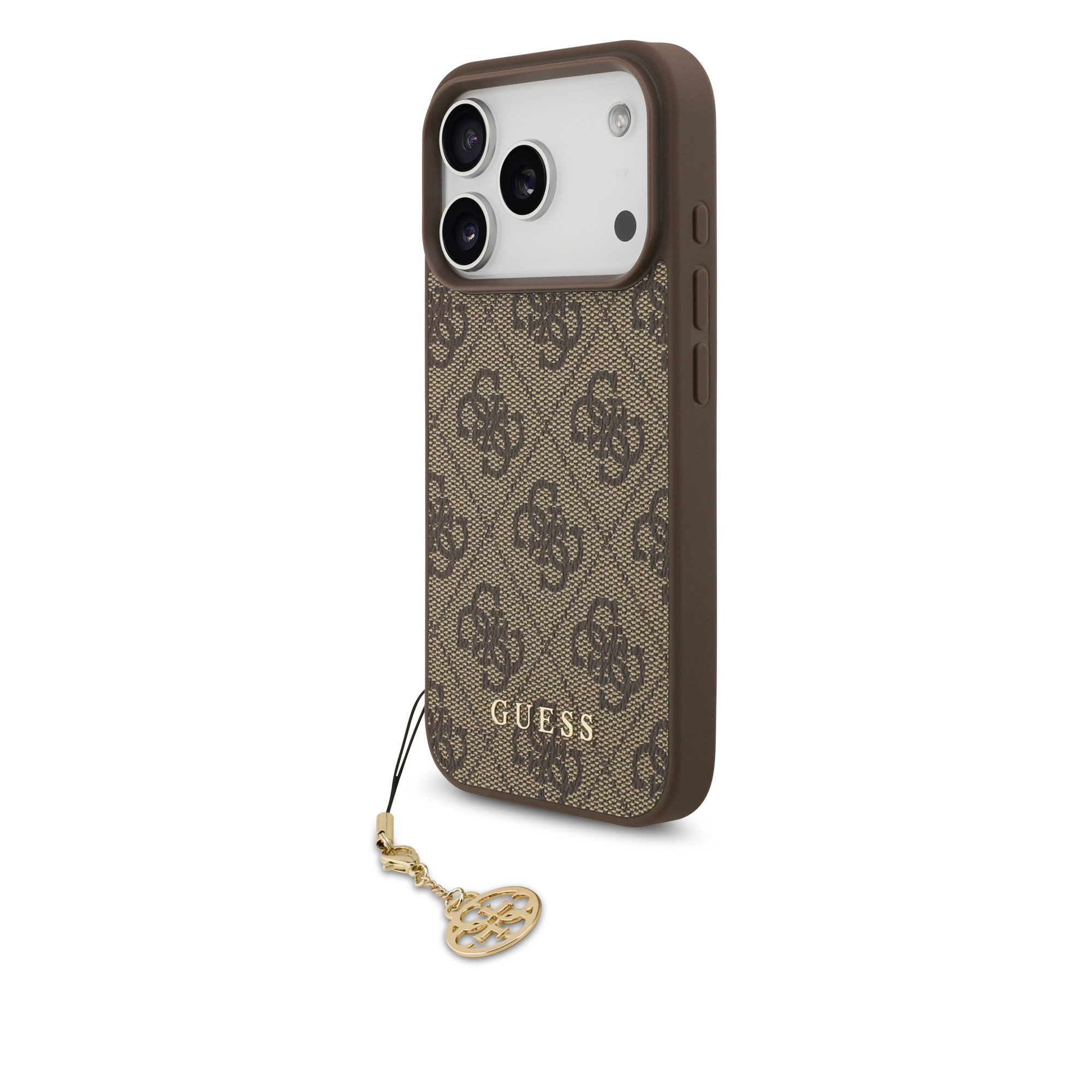 Guess Handyhülle GUESS Case für iPhone 17 Pro Charm Anhänger Handyhülle Cover Braun