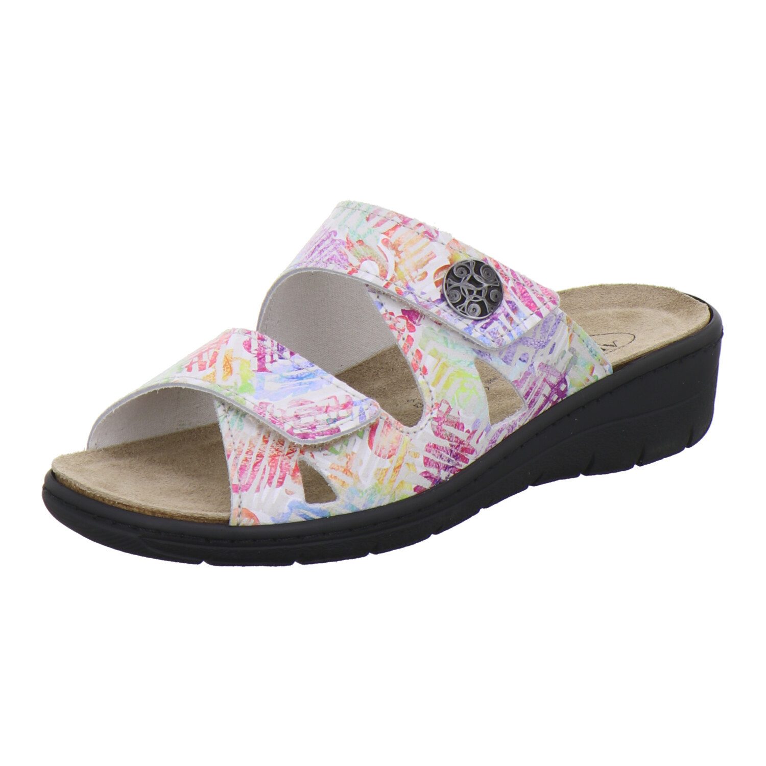 AFS-Schuhe 280890 Wechselfußbett Pantolette für Damen mit Keilabsatz, bequeme Sandalen aus Leder