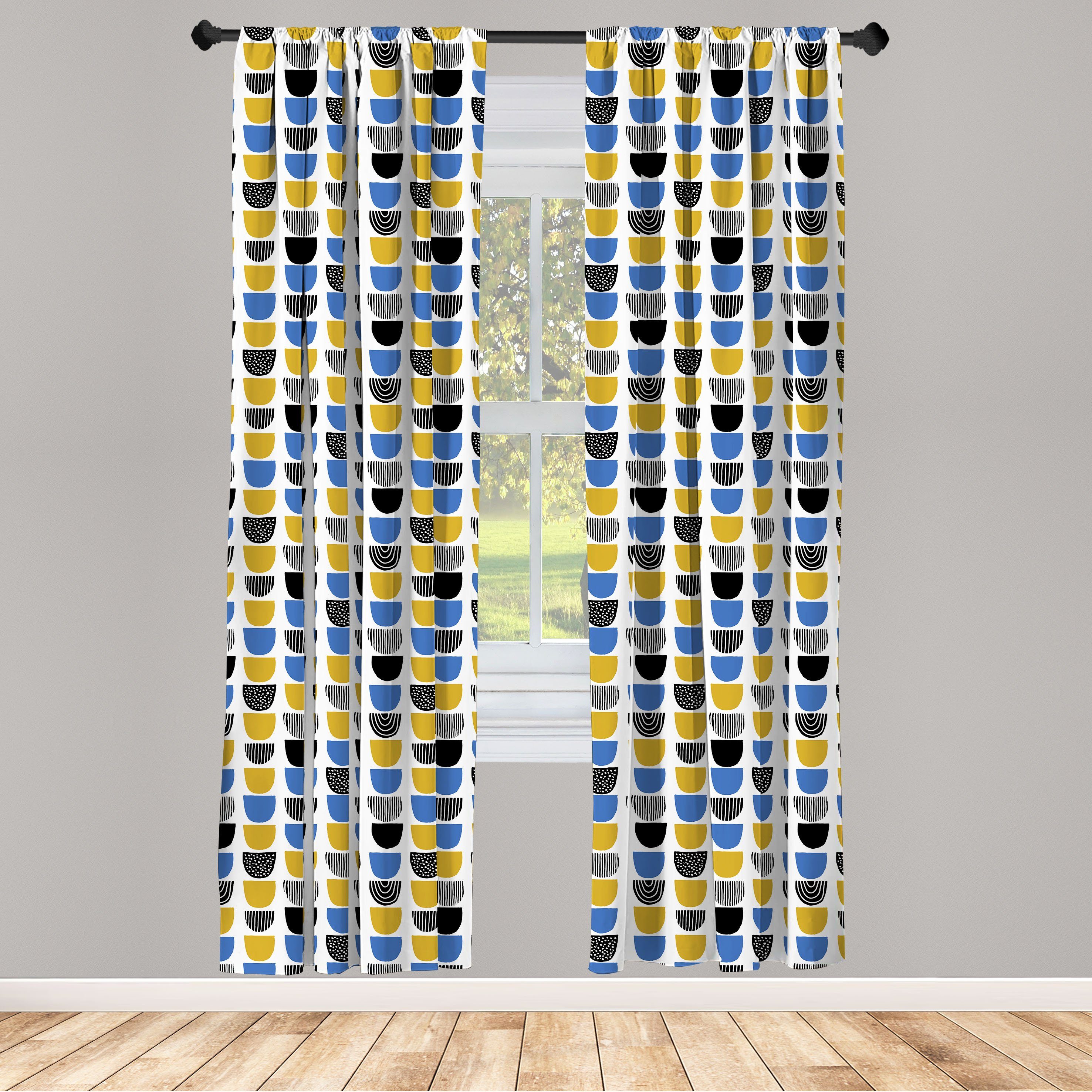 Gardine Vorhang für Wohnzimmer Abstrakt Microfaser, Muster Abakuhaus, ornates Surreal Schlafzimmer Dekor