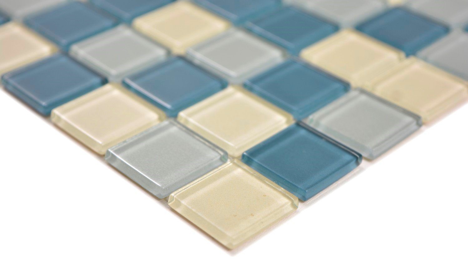 Mosani Mosaikfliesen Quadratisches Glasmosaik Crystal mix silber weiß glänzend