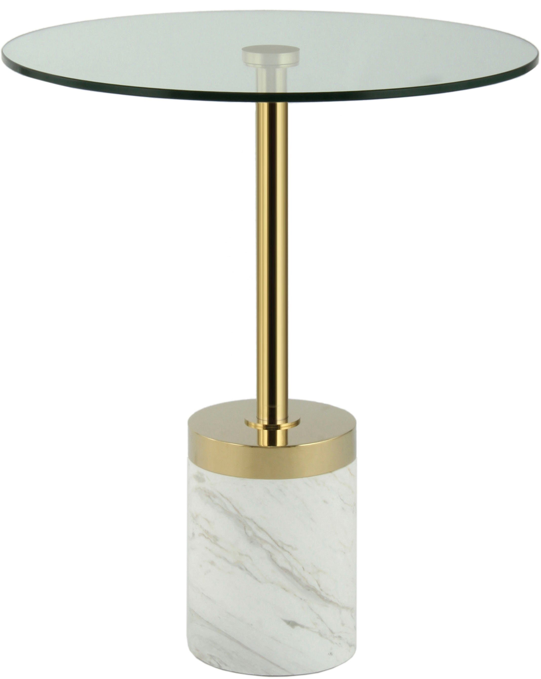 Kayoom Beistelltisch Lana 125, robuste Glasplatte, Sockel in Mamor Optik (1-St), robust, pflegeleicht, hochwertig, Outdoor und Indoor geeignet