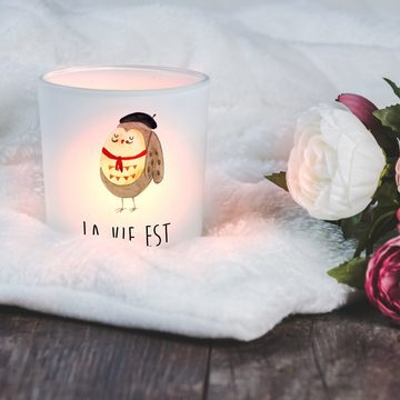 Mr. & Mrs. Panda Windlicht Eule Frankreich - Transparent - Geschenk, Kerzenglas, Spruch schön, h (1 St), Hitzebeständig