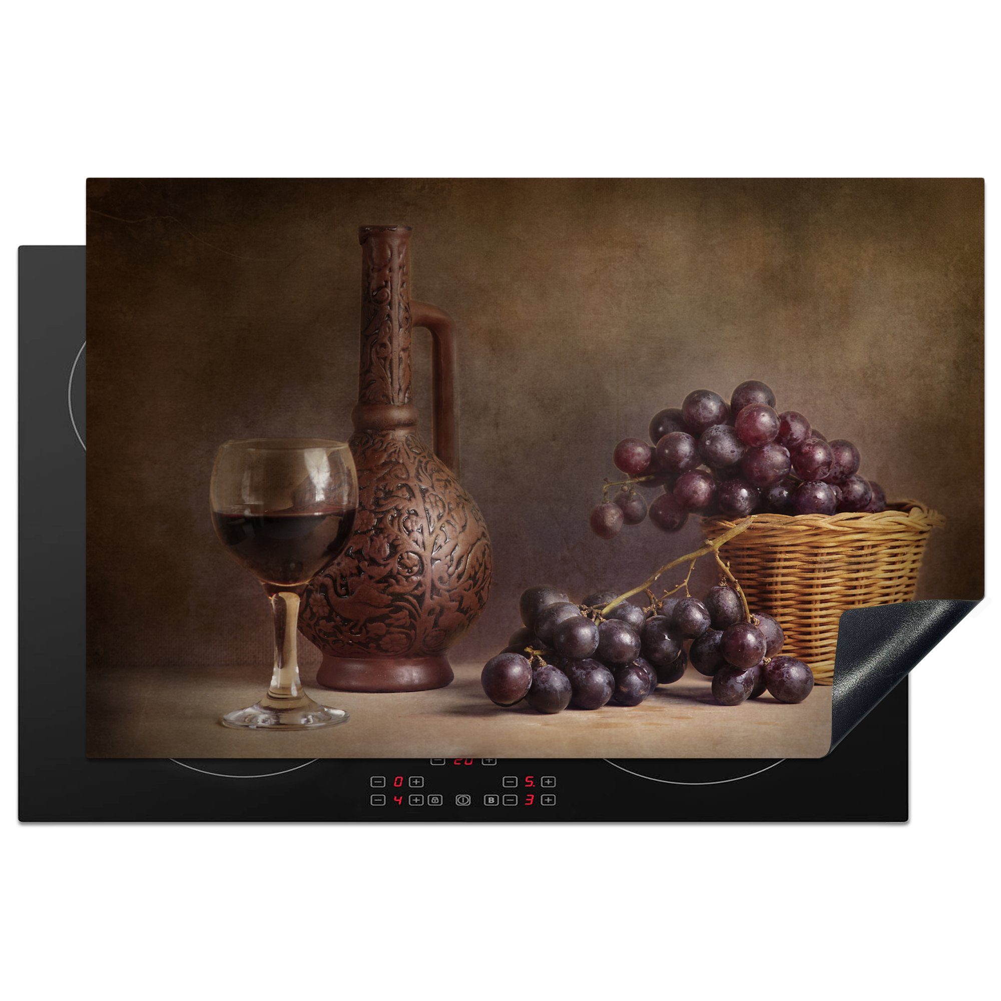 MuchoWow Herdblende-/Abdeckplatte Rotwein mit Trauben, Vinyl, (1 tlg), 81x52 cm, Induktionskochfeld Schutz für die küche, Ceranfeldabdeckung