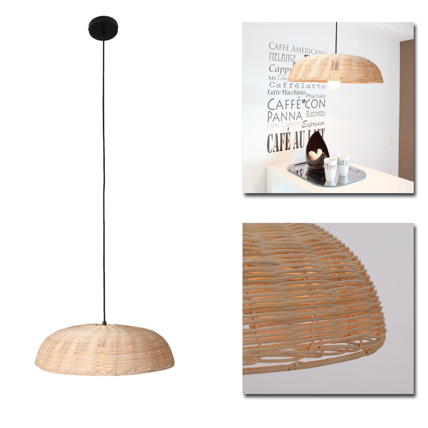 Home4Living Pendelleuchte Hängeleuchte Pendeleuchte Ø 48cm Rattan E27 Küchenlampe, ohne Leuchtmittel, Rattan