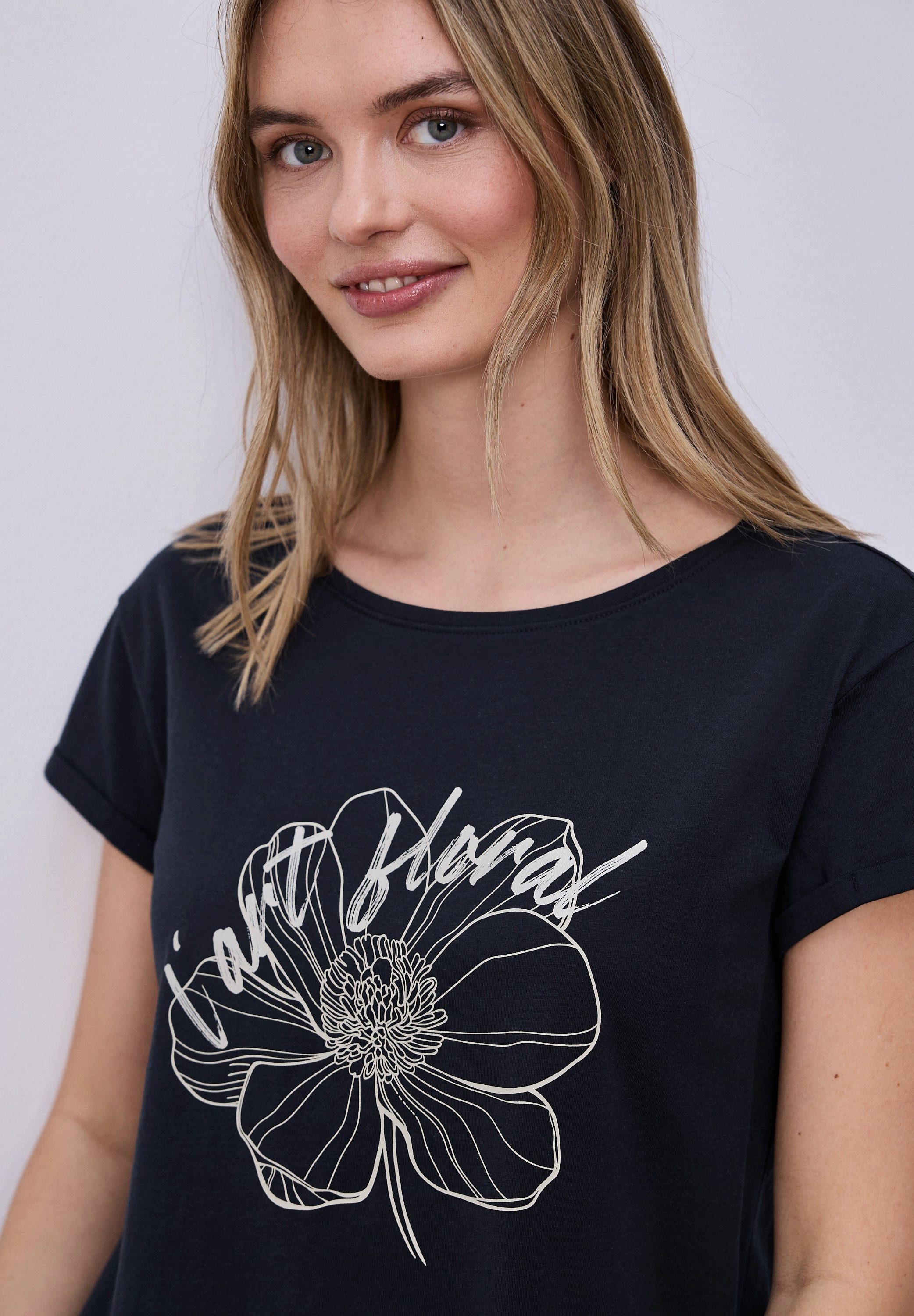 STREET ONE T-Shirt Kurzarm Shirt mit floralem Artwork (1-tlg) günstig online kaufen