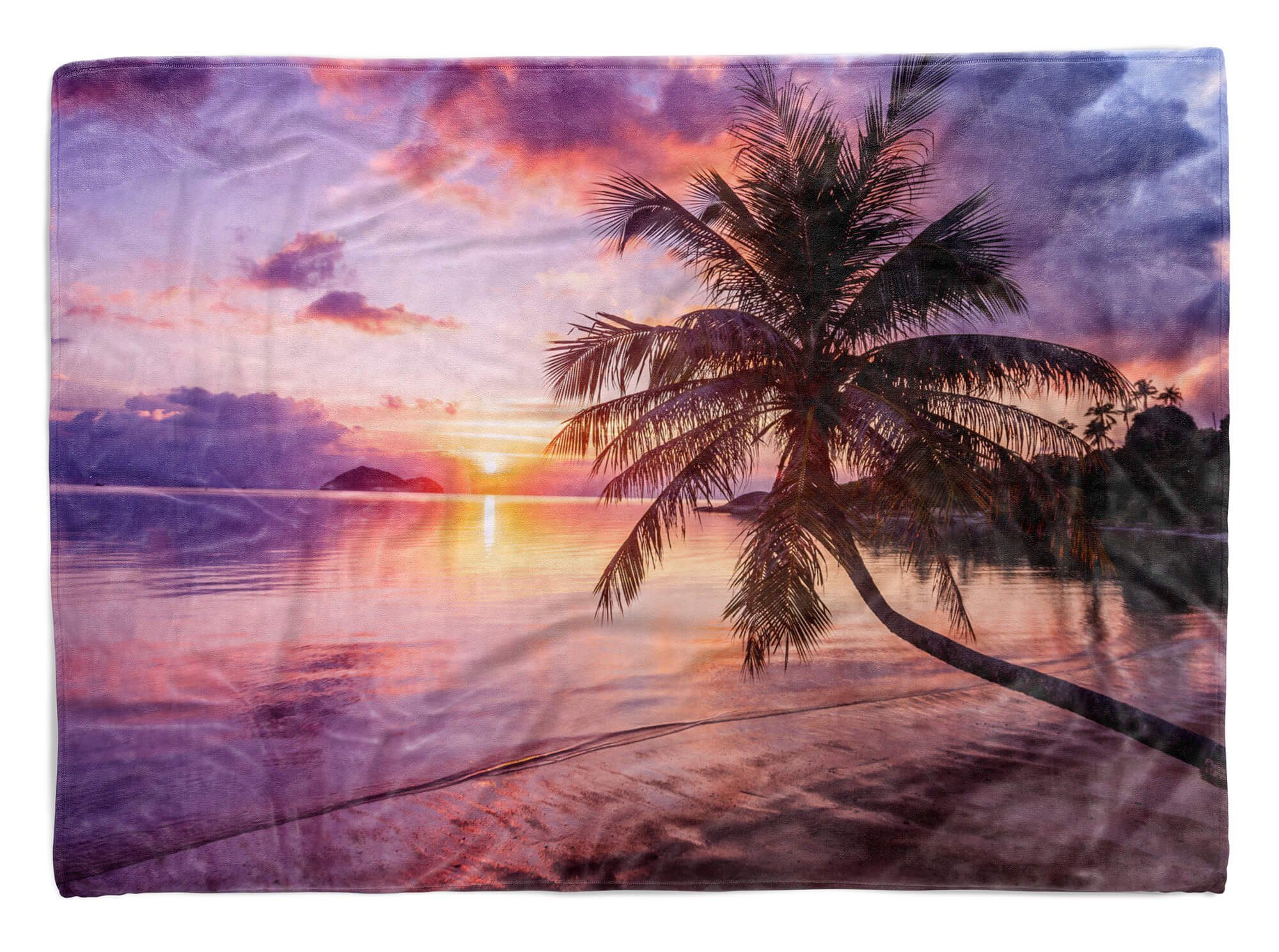Saunatuch Sinus Fotomotiv Palmen, Handtuch Art Handtuch Handtücher Strandhandtuch (1-St), Baumwolle-Polyester-Mix Traumstrand mit Kuscheldecke
