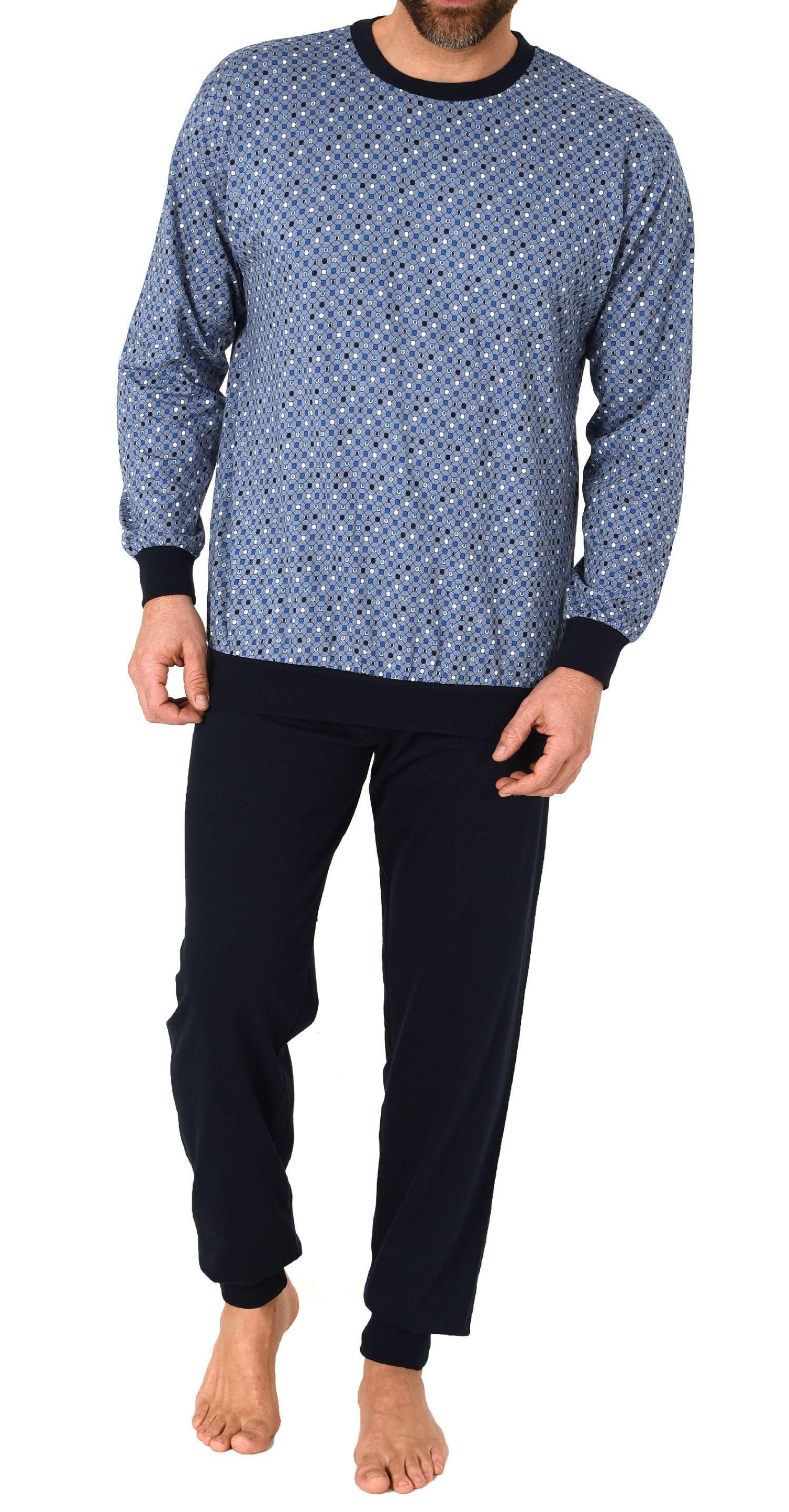 RELAX by Normann Pyjama Herren Schlafanzug langarm mit Bündchen in Minimal-Optik - 112 10 710