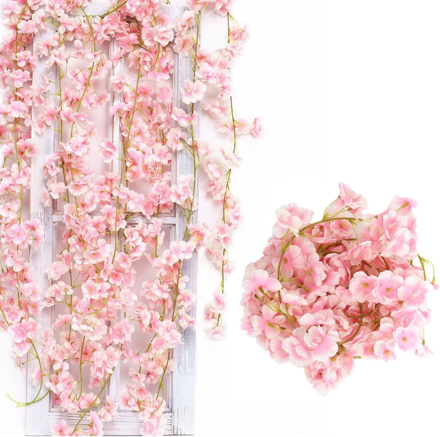 Kunstranke Künstliche Blumne Kirschblüten Girlande 180cm Blumengirlande Blumen Hangend Vine Seidenblumen Girlande Deko, Diwzbyn, für Garten Hochzeit Party Wanddekoration