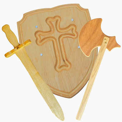 Madera Spielzeuge Spielzeug-Ritterset Ritter Set Madera Kreuz, (3-tlg), Toller Ritterspass mit Schwert Axt und Schild