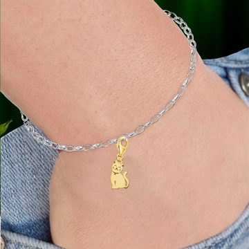 Goldene Hufeisen Charm-Einhänger Katze Charm Anhänger für Bettelarmband aus 925 Silber Vergoldet (inkl. Etui), für Gliederarmband oder Halskette