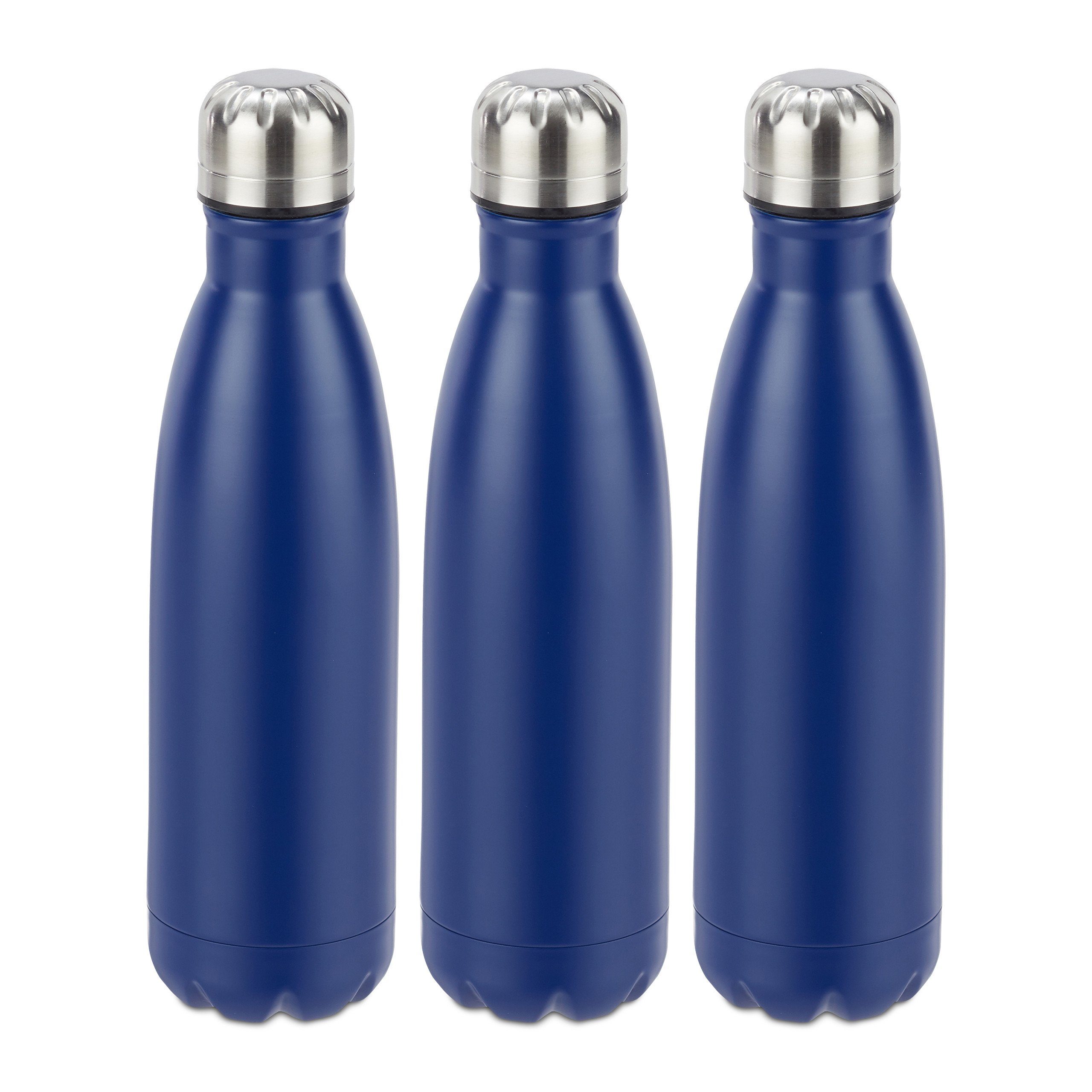 Isolierflasche 3 Trinkflasche x relaxdays blau Edelstahl