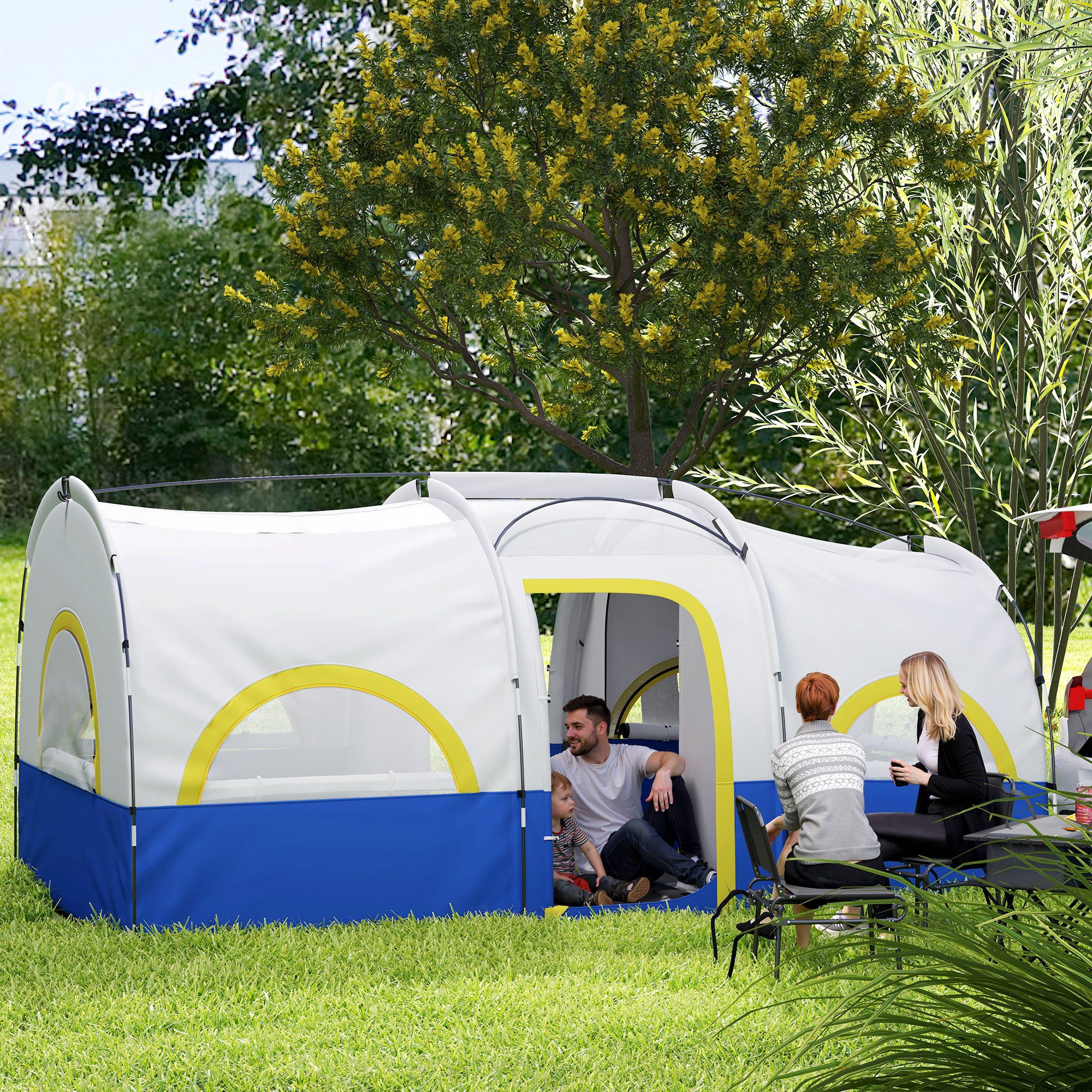 Outsunny Tunnelzelt Campingzelt, Winddichte Familienzelt mit UV Schutz, Personen: 4 (Gruppenzelt, 1 tlg., 3000mm Wasserabweisend Familienzelt), für Garten, Camping, Blau