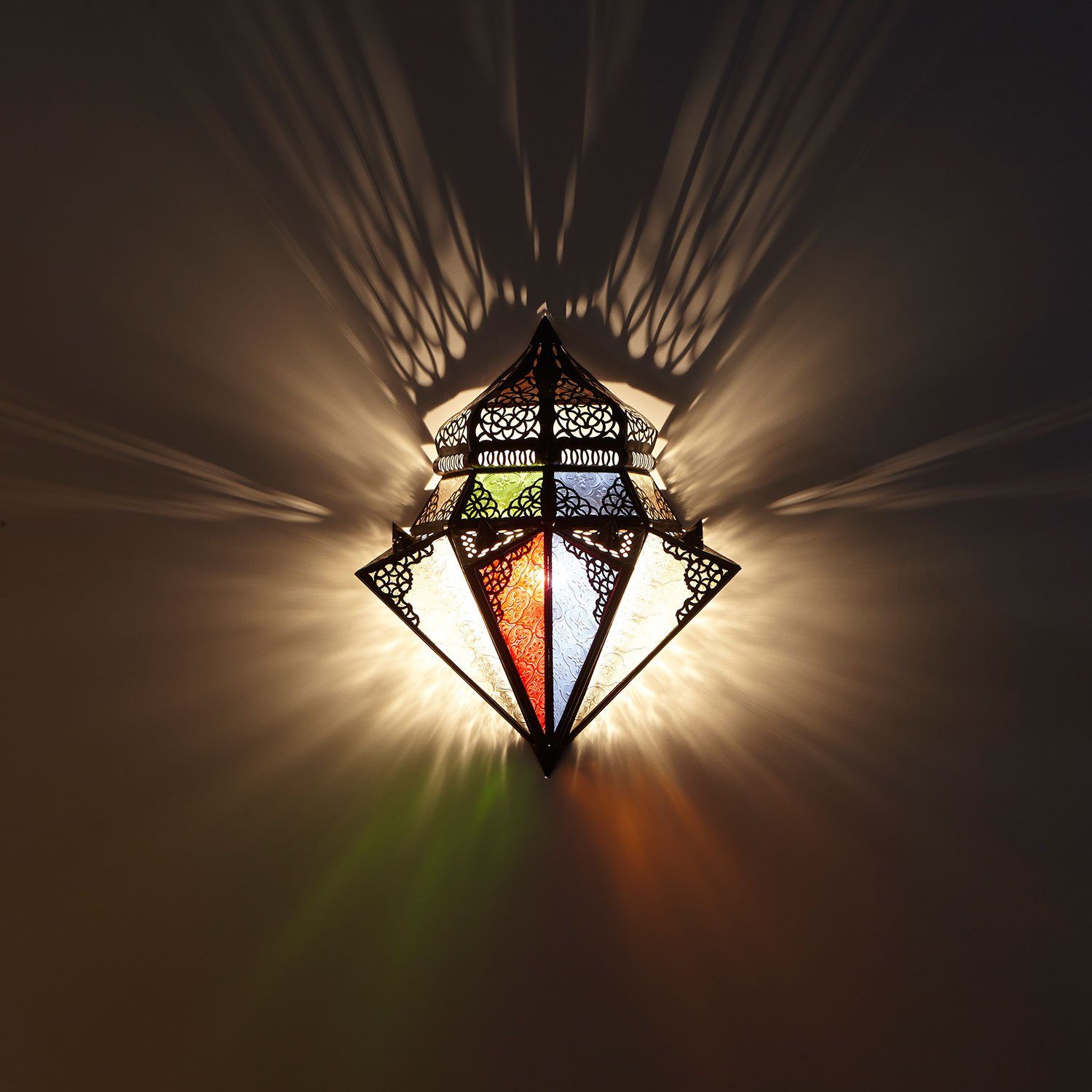 Casa Moro Wandleuchte Marokkanische Wandlampe Jawhar 32x42 Eisen Glas, Kunsthandwerk aus Marokko, ohne Leuchtmittel, Orientalische Wandleuchte Ramadan Lampe L1420