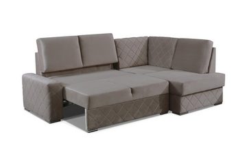 JVmoebel Ecksofa Schlafsofa Samt Bettfunktion Sitz Leder Lounge Wohnlandschaft Ecksofa, Bettfunktion