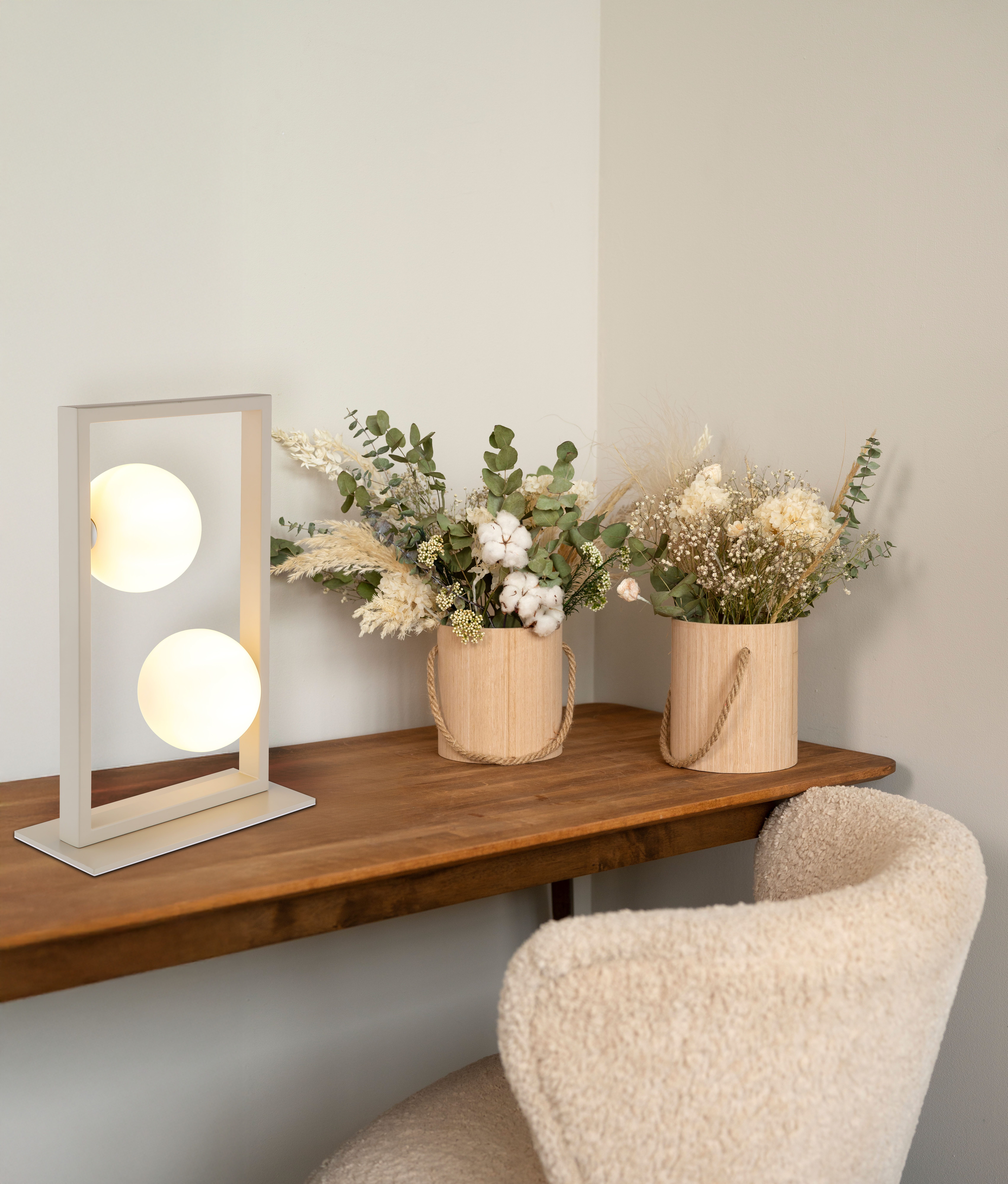 NOWA Tischleuchte NANDA, ohne Leuchtmittel, Tischlampe,Sand,Wohnraum,Schlafzimmer,Glaskugel opal,Flur,modern