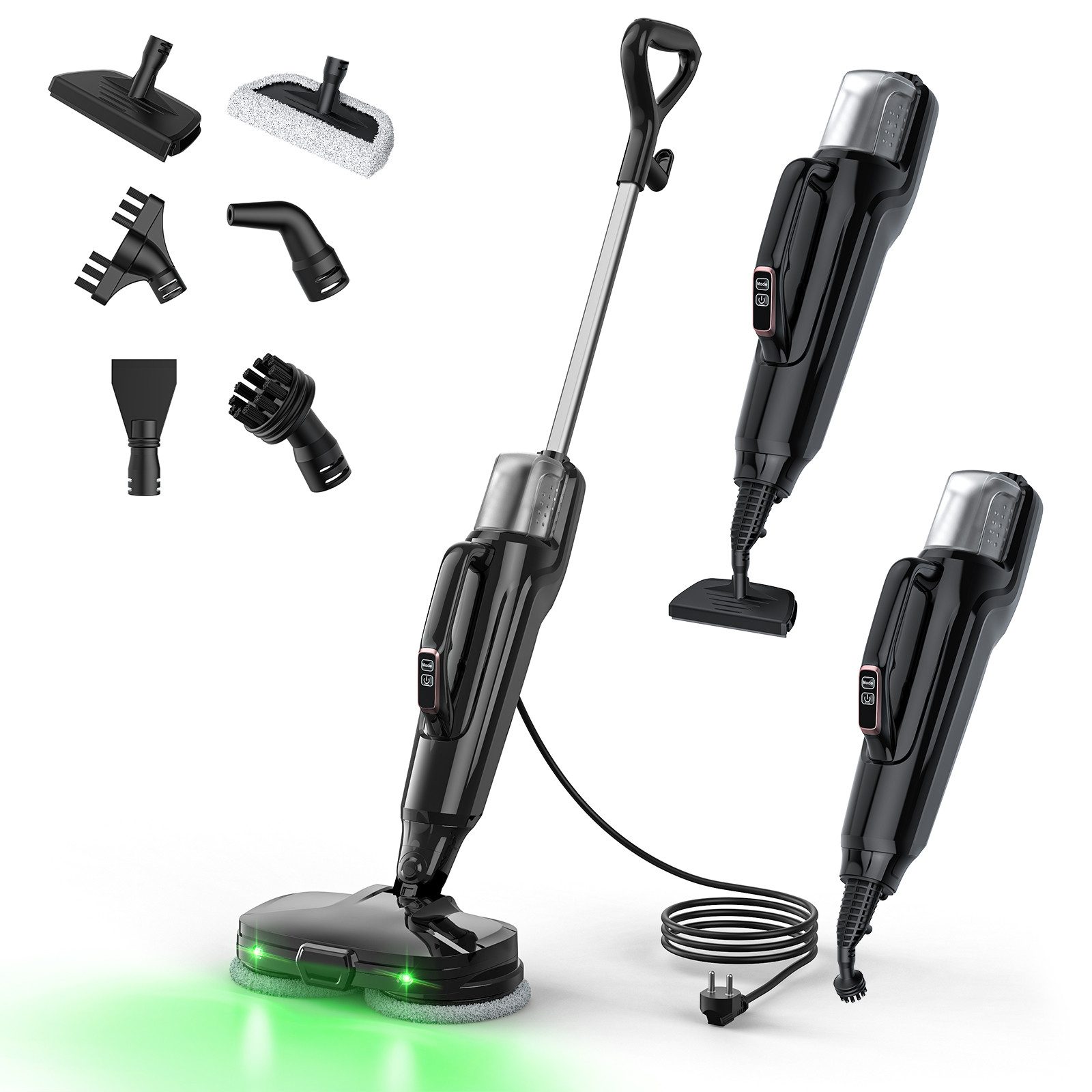 lubluelu Dampfreiniger JJ-SC-053A Dampfmopp Handdampfreiniger Reiniger Handgerät, 1380 W, beutellos, 6-in-1 rotierenden Pads,Freistehfunktion,für verschiedene Bodenarten