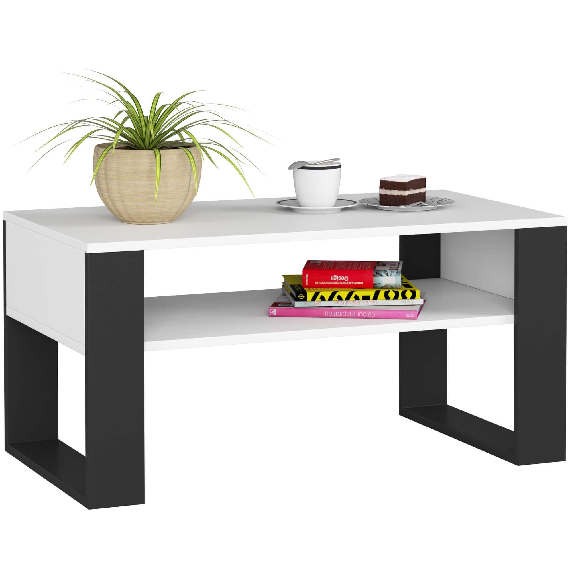 Milord FURNITURE Couchtisch Holz mit Regal 92x45x53cm Wohnzimmertisch (Sofatisch, einfacher Aufbau)