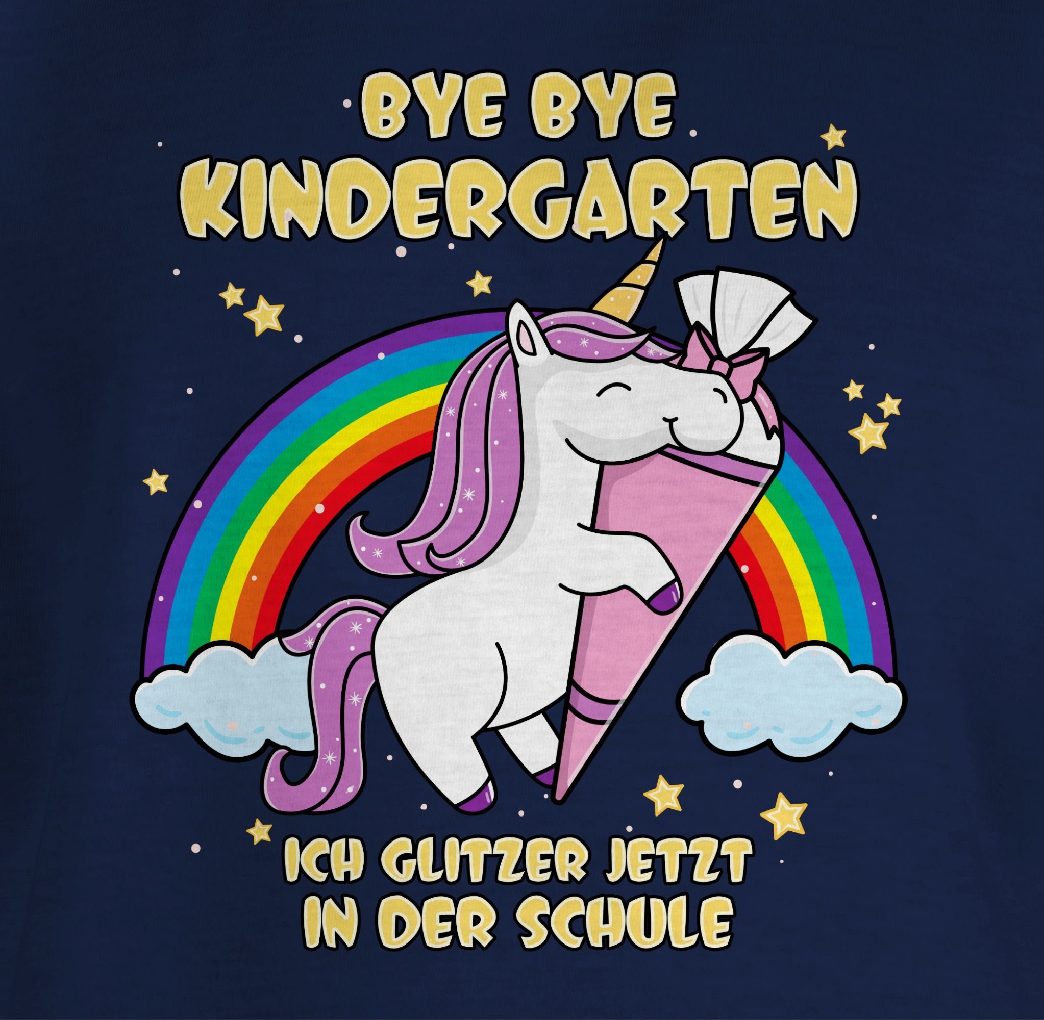 Kinder Kids (Gr. 92 -146) Shirtracer T-Shirt Bye Bye Kindergarten ich glitzer jetzt in der Schule Einhorn Schultüte - Schulkind 