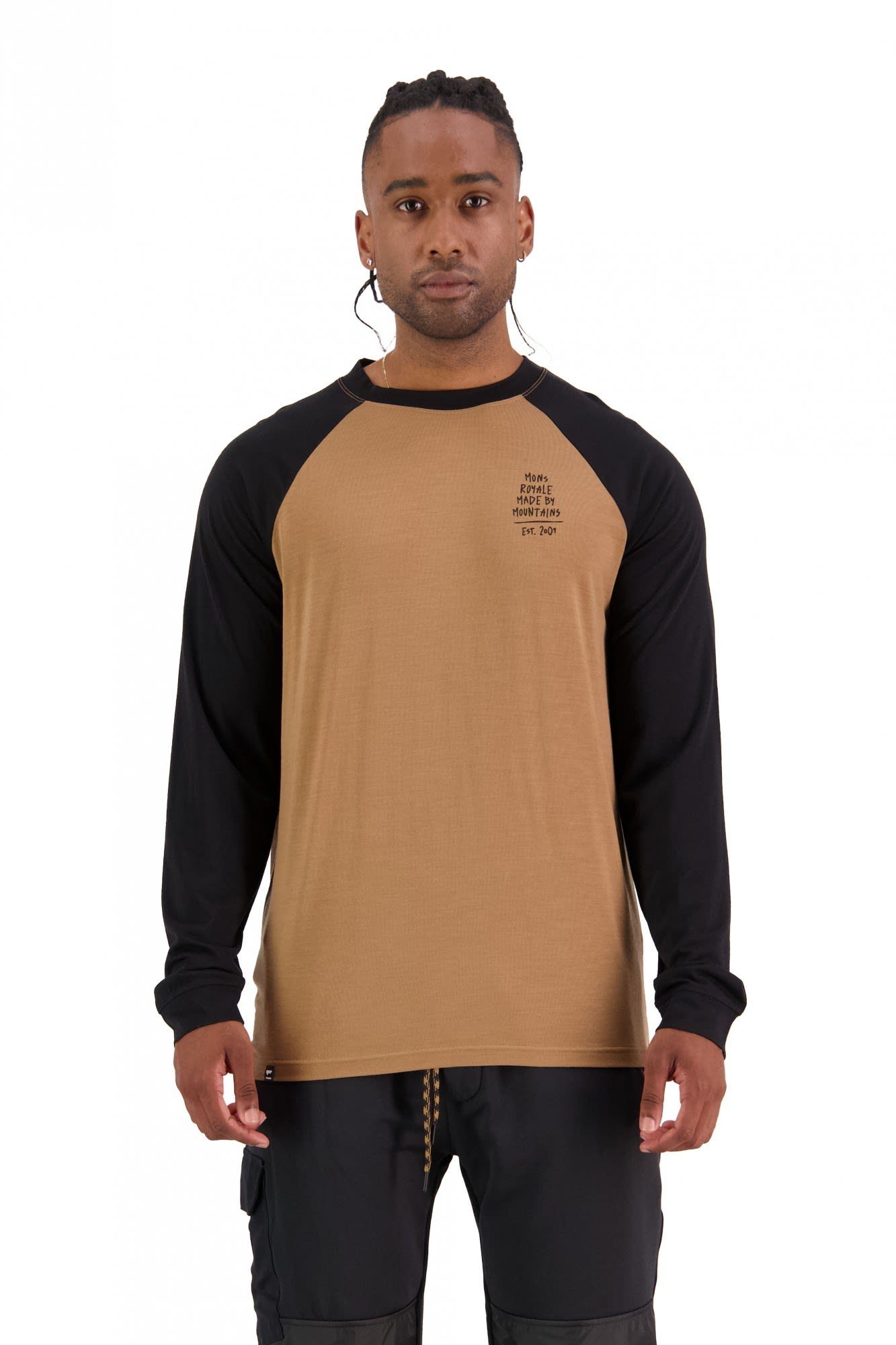 Mons Royale Langarmshirt Mons Toffee Raglan Icon - Black M Herren Langarm-Shirt Royale