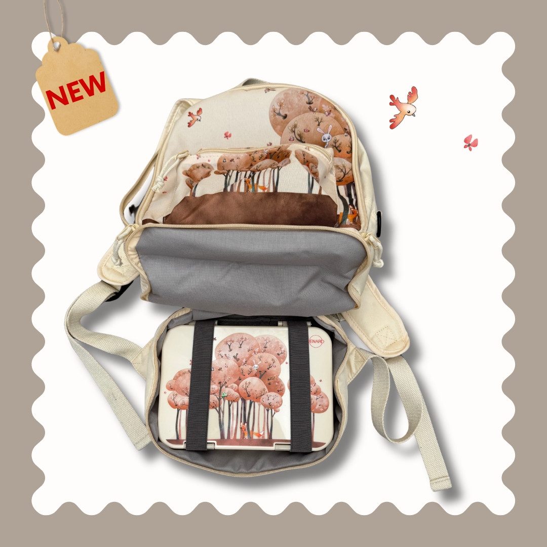 JENARD Kinderrucksack JENARD® Kinder 4er-Set Creme – Rucksack, Trinkflasche, 2 Brotdosen