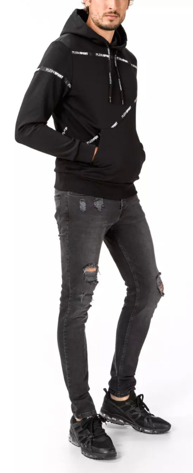 PHILIPP PLEIN Hoodie Herren Kapuzen Swetashirt mit Logo Streifen Kapuze mit Kordelzug, gummiertes patch, Kängurutasche, Logo Streifen