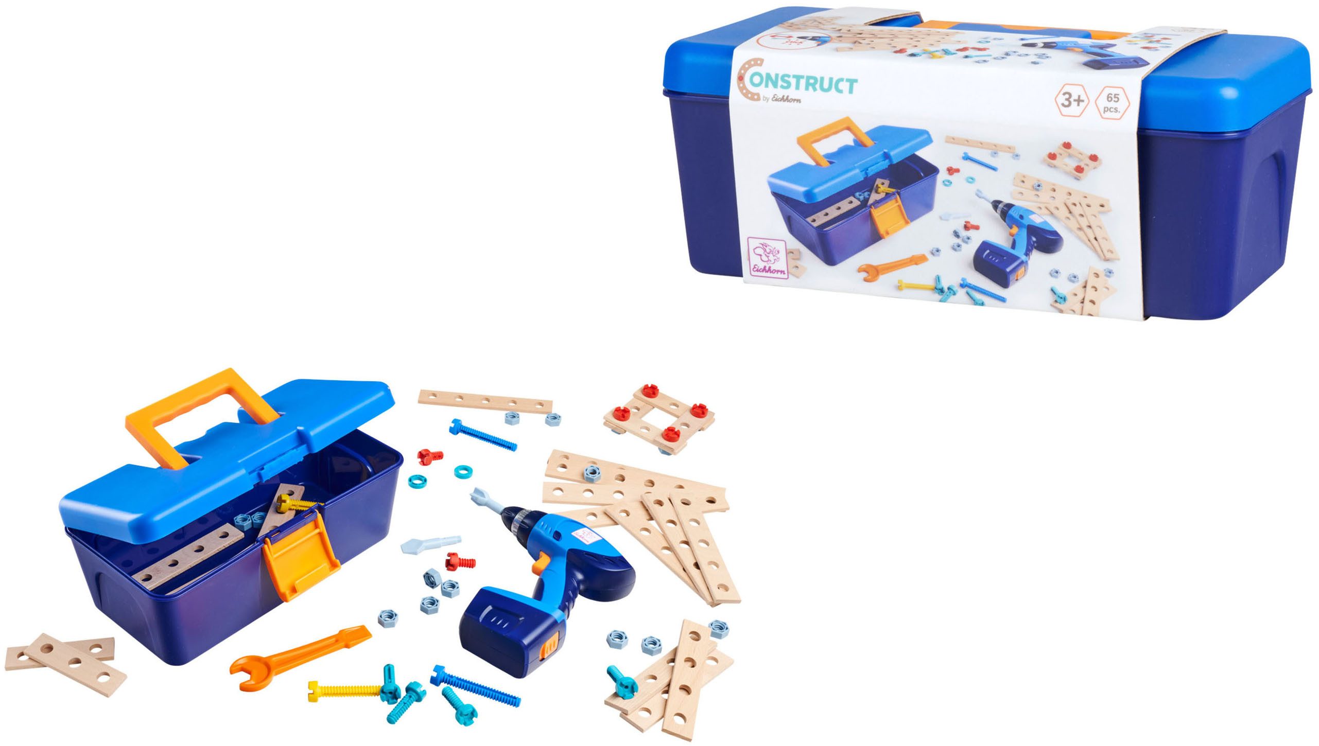Eichhorn Spielwerkzeugkoffer Constructor Werkzeugbox mit Schrauber, (Set, 65-tlg)