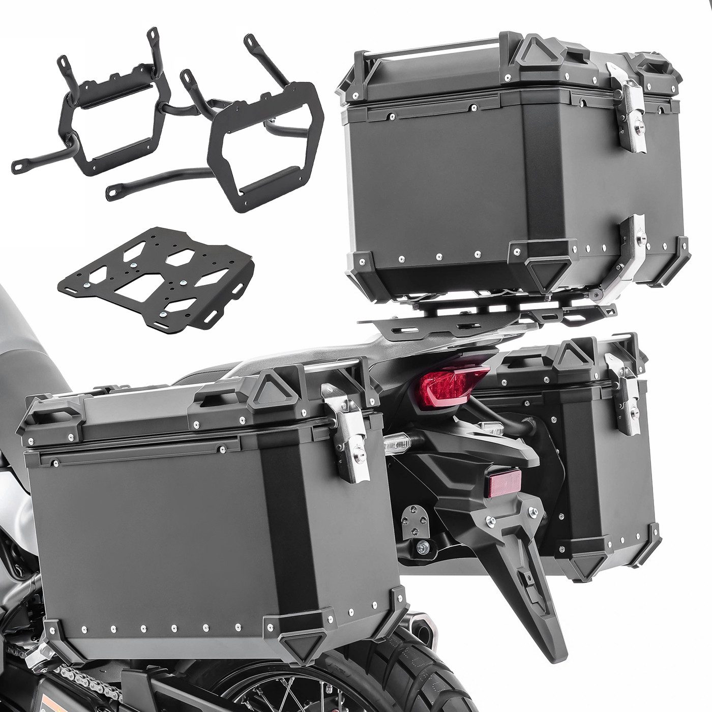Bagtecs Kofferset Set Alukoffer + Topcase + Träger passend für Honda Transalp XL 750 23-