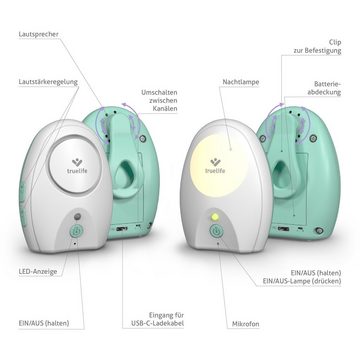 TrueLife Babyphone VM Pocket, Reichweite bis zu 700 Meter, wiederaufladbare Einheiten, Packung Set, 2-tlg., Elterneinheit, Babyeinheit, Erkennung schwacher Batterie, Signalverlusterkennung