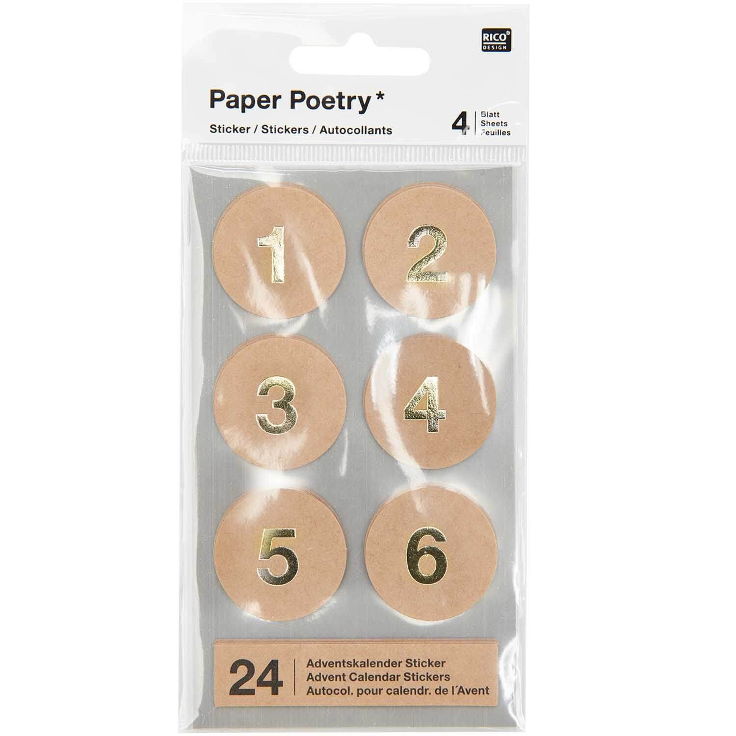 Rico Design Adventskalender ADVENTSKALENDER STICKER ZAHLEN 1-24 KRAFTPAPIER PAPER POETRY