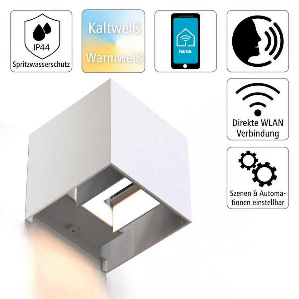 Hama WLAN-Lampe, LED-Wandleuchte für außen u. innen, 10x10x10cm, ohne Hub  Smarte Lampe, Mit Hama Smart Home-App WiFi-Lampe von unterwegs steuern