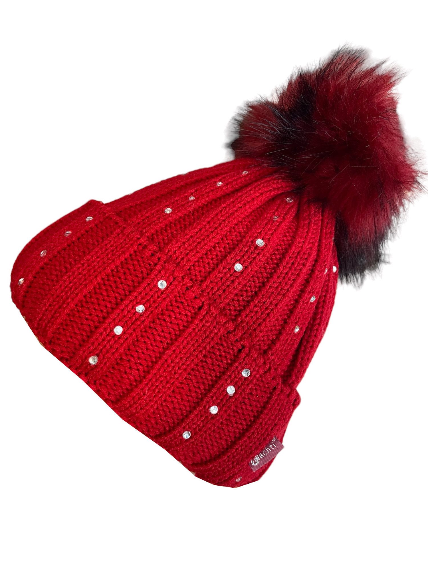 Taschen4life Bommelmütze Beanie mit großem Bommel Glitzer - Strasssteinchen, modern