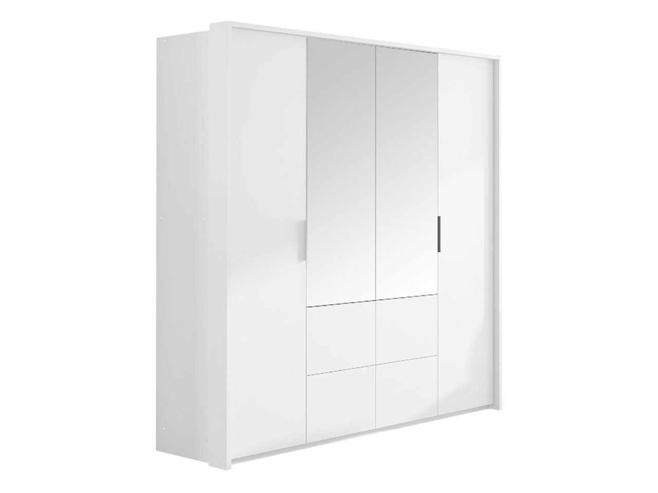 Mirjan24 Kleiderschrank Kleiderstange (mit 4 Drehtüren, und Weiß Spiegel Wieden 2 208 Türen) Schubladen und mit