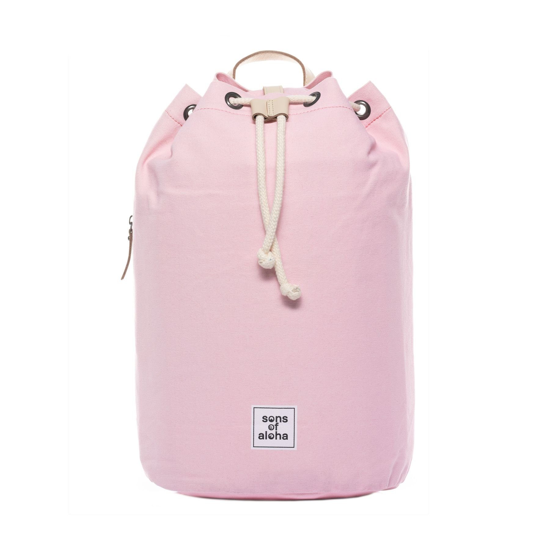 SONS OF ALOHA Rucksack echt Leder 15 Zoll Laptop Fach rosa, Seesack Matchsack groß Backpack handgefertigt aus Canvas und Baumwolle