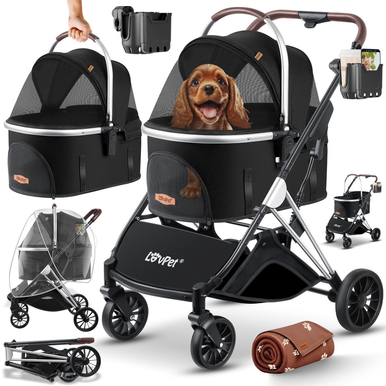 Lovpet Hundebuggy 3in1 Hundewagen max. bis 20kg Buggy für Haustiere, (Hunde günstig online kaufen
