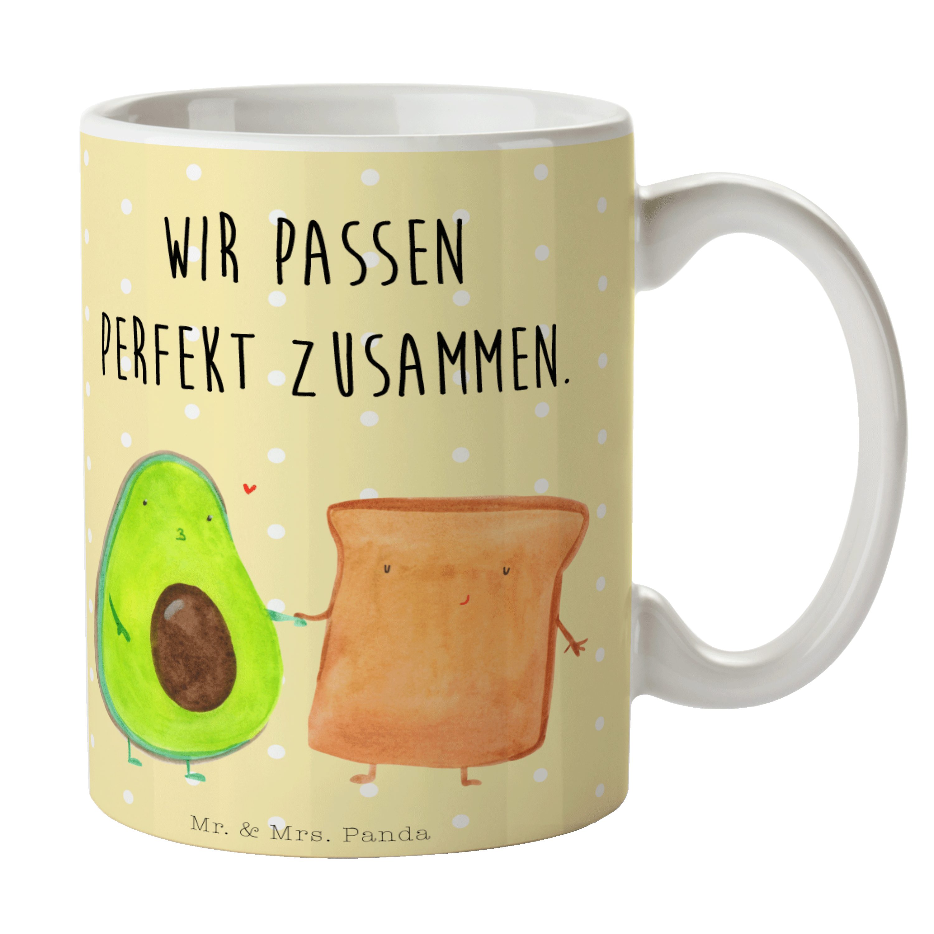 Mr. & Mrs. Panda Tasse Avocado + Toast - Gelb Pastell - Geschenk, Tasse, Kaffeebecher, Tasse, Keramik