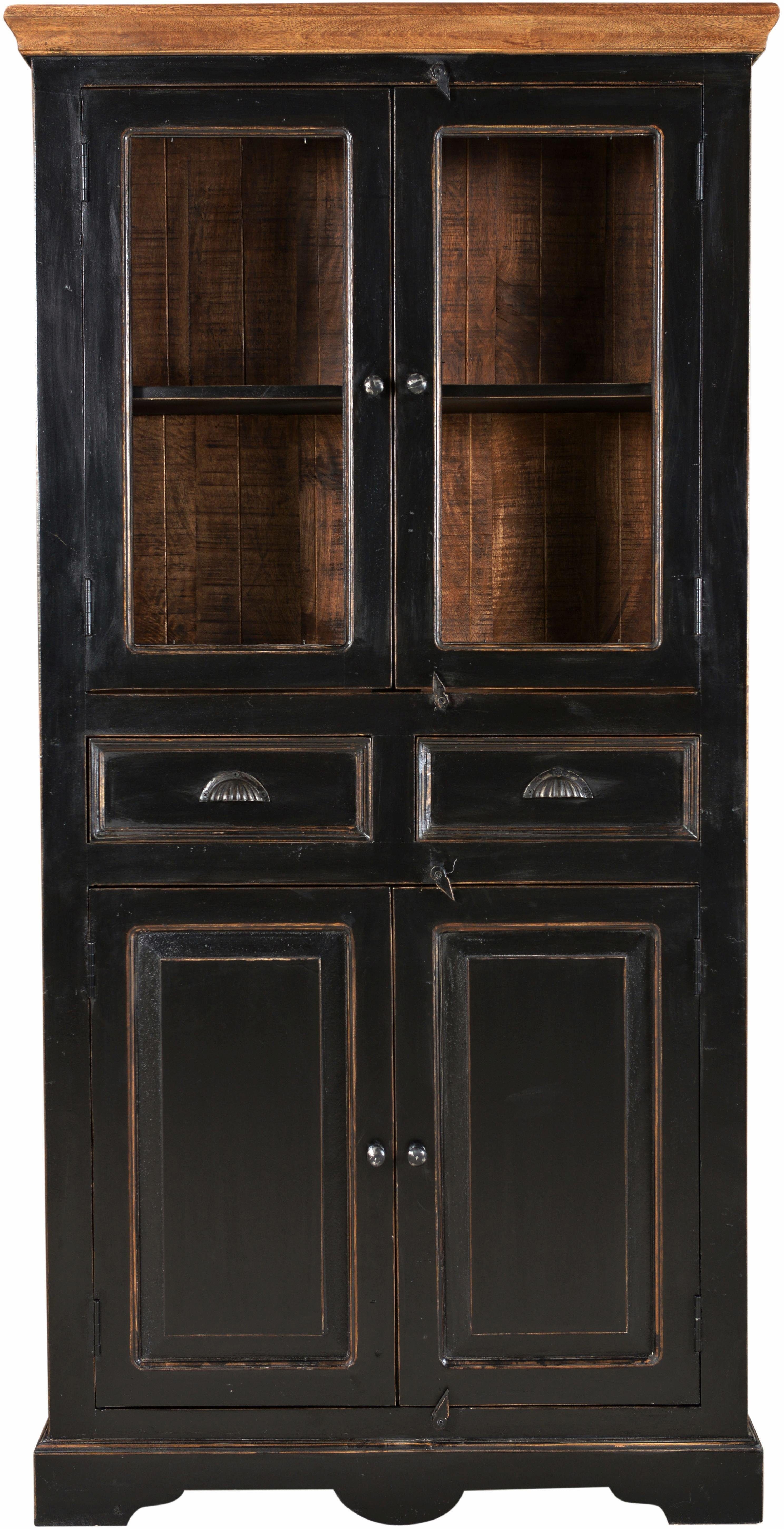 SIT Vitrine CORSICA mit Glas- und Holztüren im Vintage-Design Antikes Flair mit Glasfront und honigfarbiger Deckplatte
