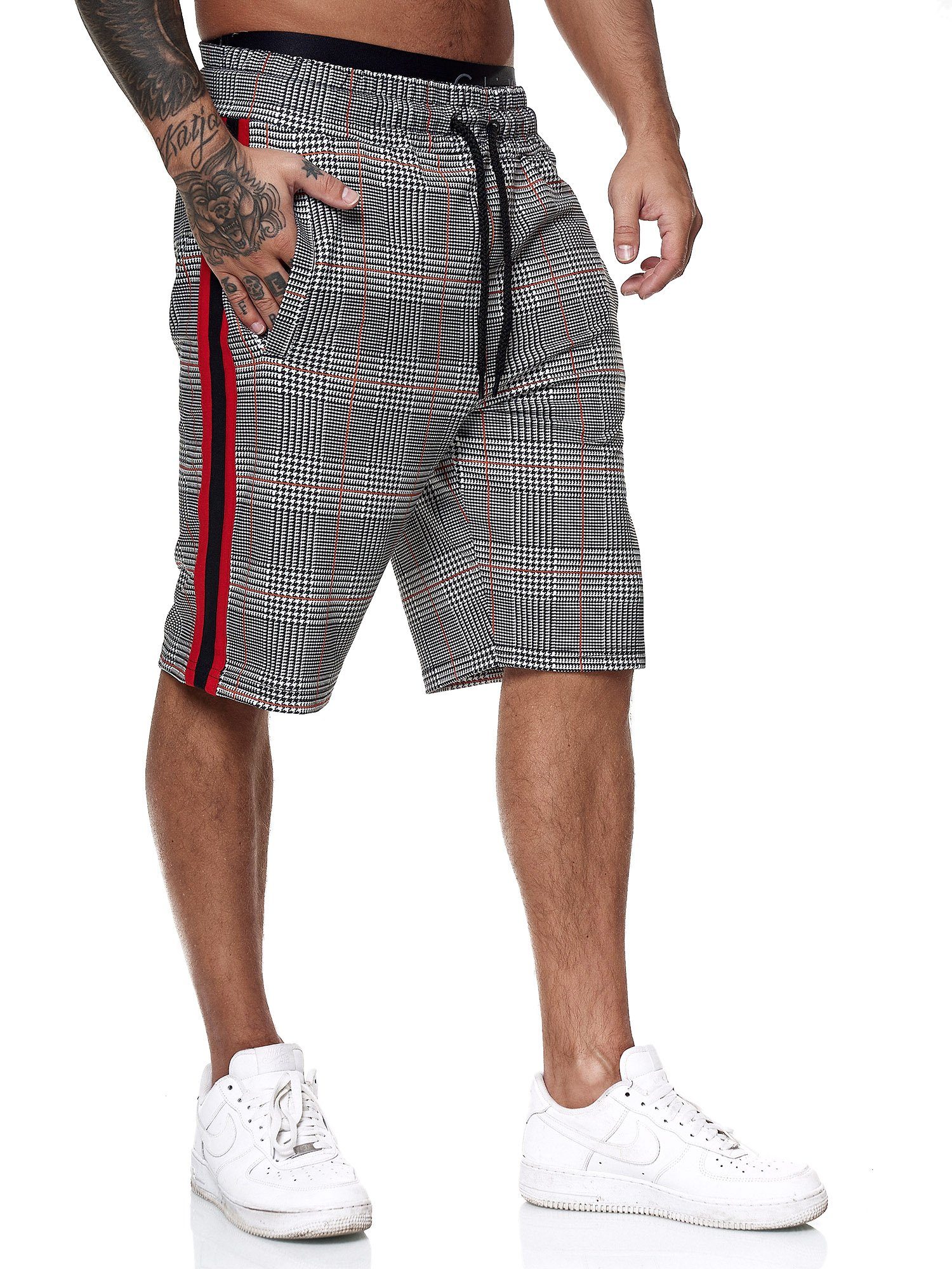 OneRedox Shorts 1469C (Kurze Hose Bermudas Sweatpants, 1-tlg., im modischem Design) Fitness Freizeit Casual Grau Rot
