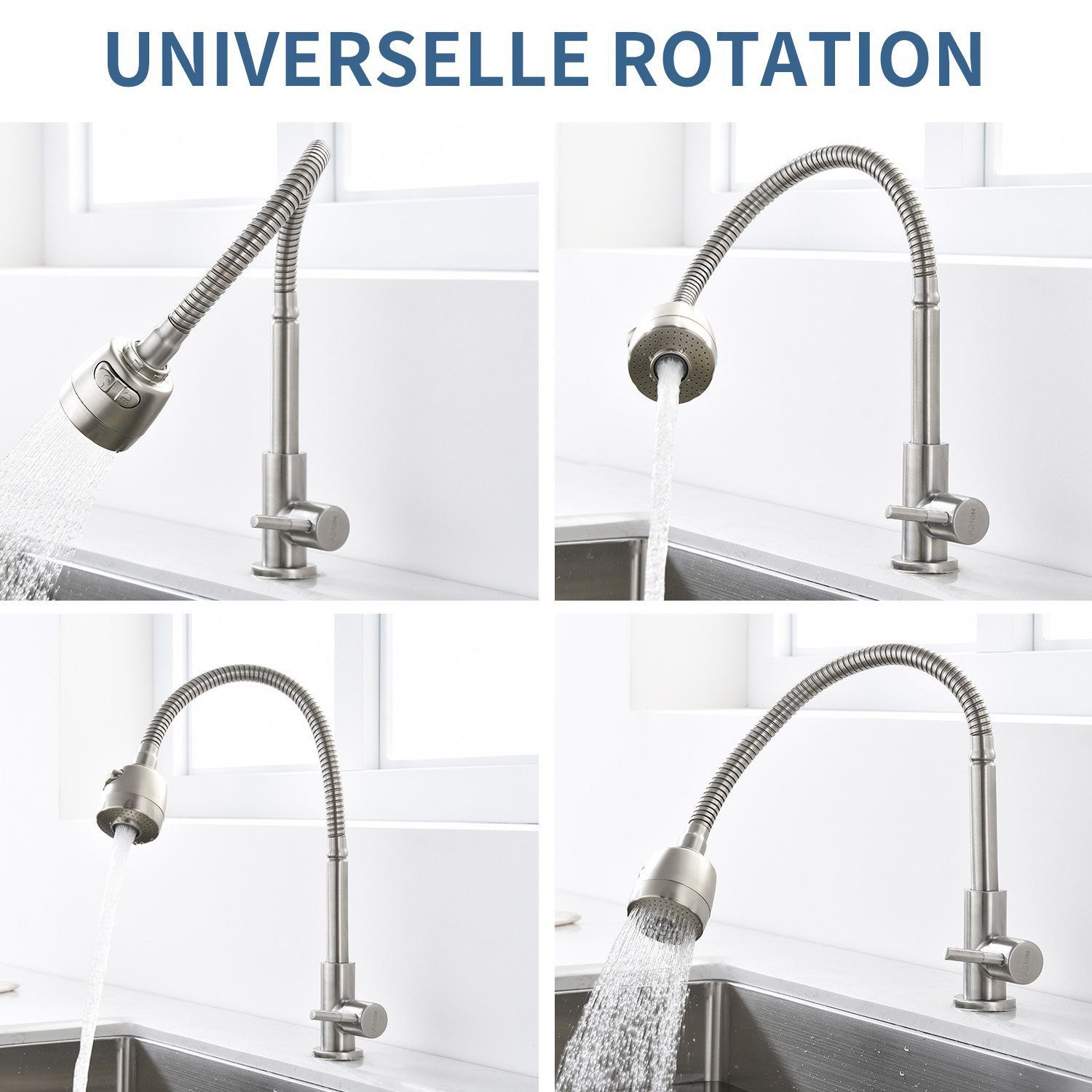 HOMELIVE Küchenarmatur Kaltwasserhahn 360° Schwenkbar Wasserhahn Küche nur Kaltwasser (2 strahlarten Kaltarmaturen Wasserhahn Kalt) mit flexiblem Hals aus 304 Edelstahl, Matt