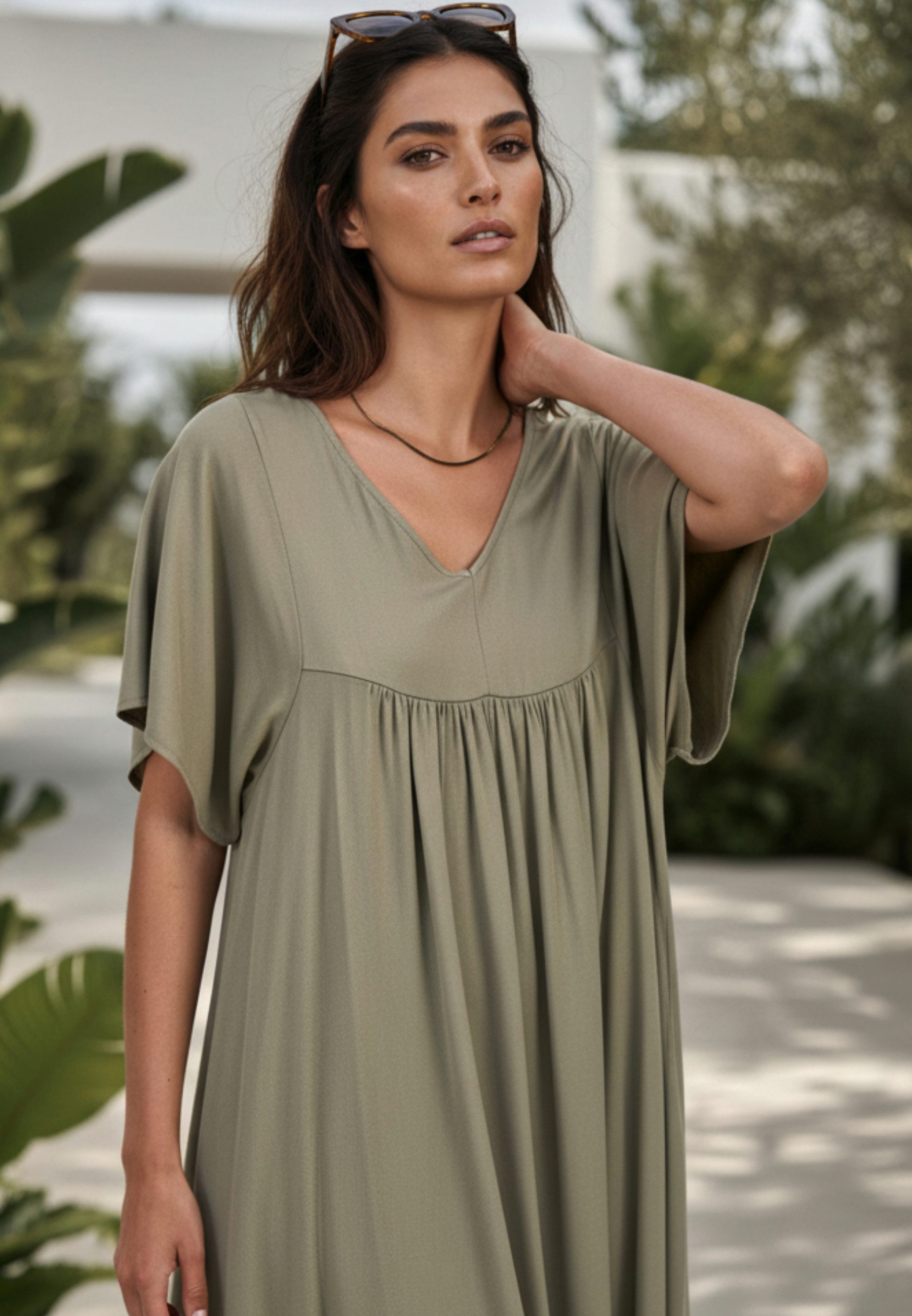 Andijamo-Fashion Maxikleid SOFT LINE Locker geschnittenes Maxikleid mit femininer Raffung