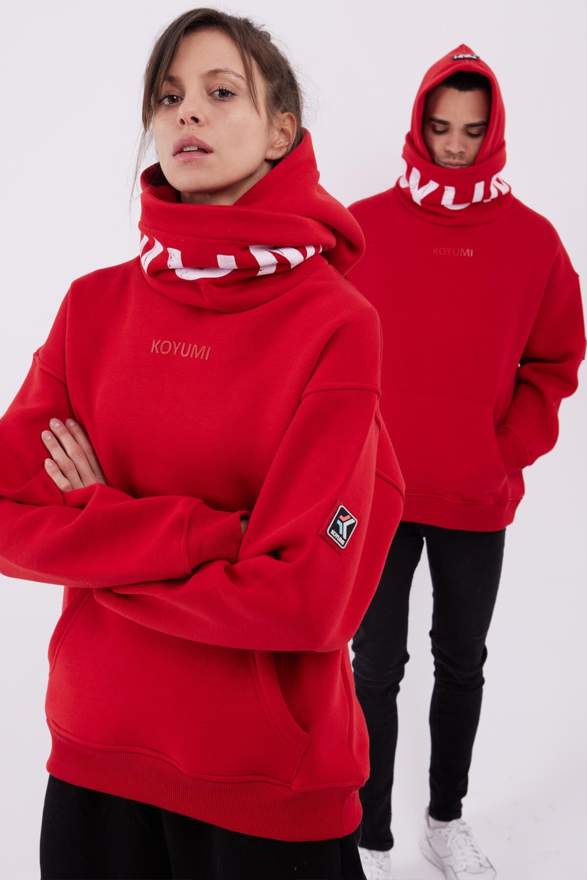 Koyumi Hoodie KOYUMI Winter Hoodie Herren mit hohem Kragen & Halswärmer (Einzelartikel) Oversize Schnitt, hoher Kragen, Kapuze, weicher Baumwollmix