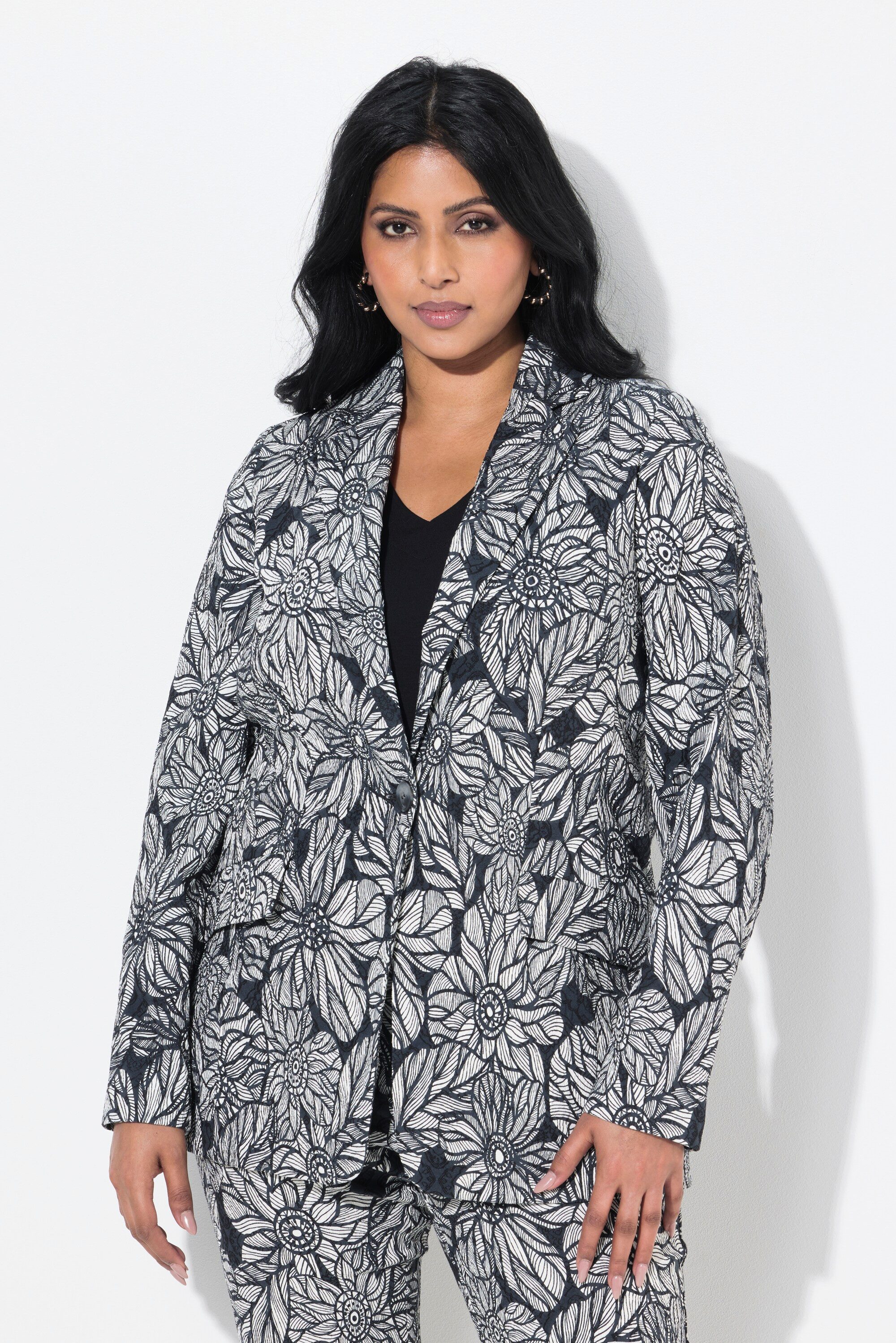 Ulla Popken Blusenblazer Blazer Jacquardmuster Reverskragen Langarm