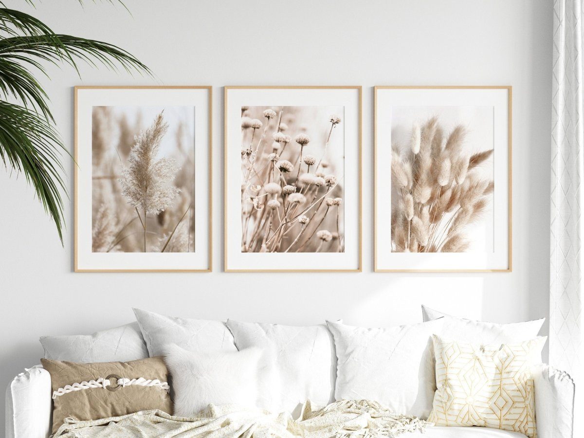 JUSTGOODMOOD Poster Pampasgras Beige Blätter Wandbilder Wohnzimmer Schlafzimmer Deko Print, G (1 St)