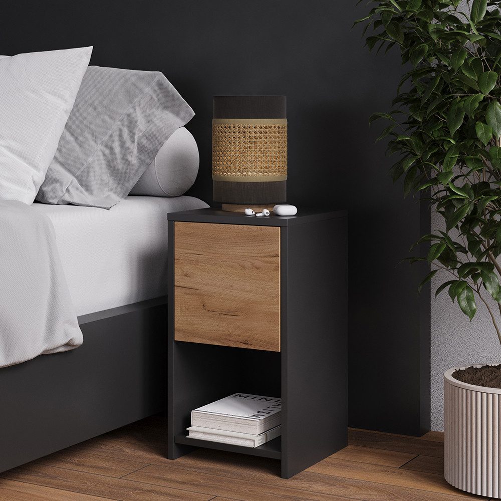 Vicco Nachtschrank Evo, Anthrazit/Goldkraft Eiche, 30 x 55 cm mit Schublade günstig online kaufen
