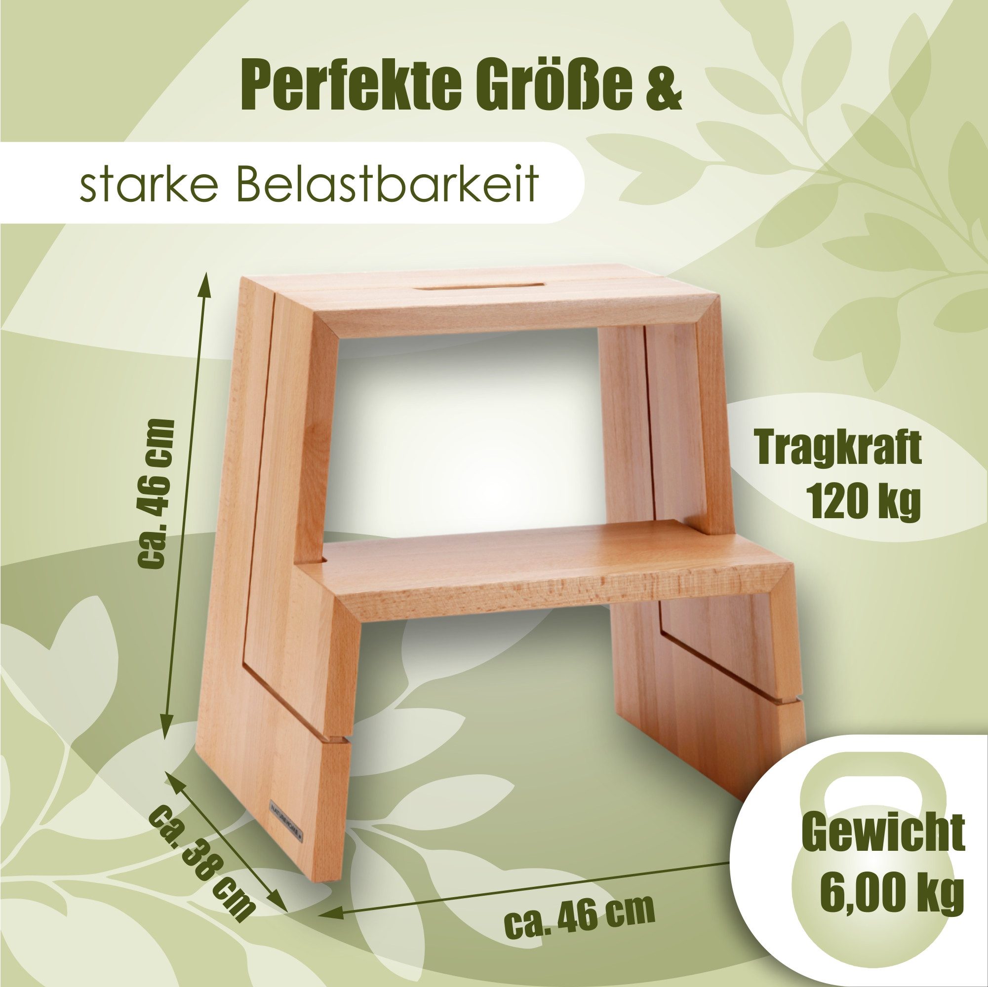 NATUREHOME Tritthocker DESIGN Tritthocker Hocker Buche 46 x 38 x 46 cm