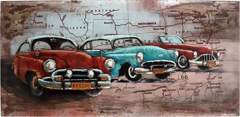 moebelfaktor Wandbild Oldtimer 3er rot-türkis-rot 140x70, günstig online kaufen