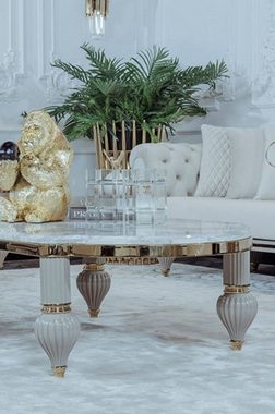 Casa Padrino Couchtisch Luxus Art Deco Couchtisch Grau / Weiß / Gold 160 x 87 x H. 46 cm - Prunkvoller Massivholz Wohnzimmertisch mit Kunstmarmor Tischplatte - Art Deco Möbel
