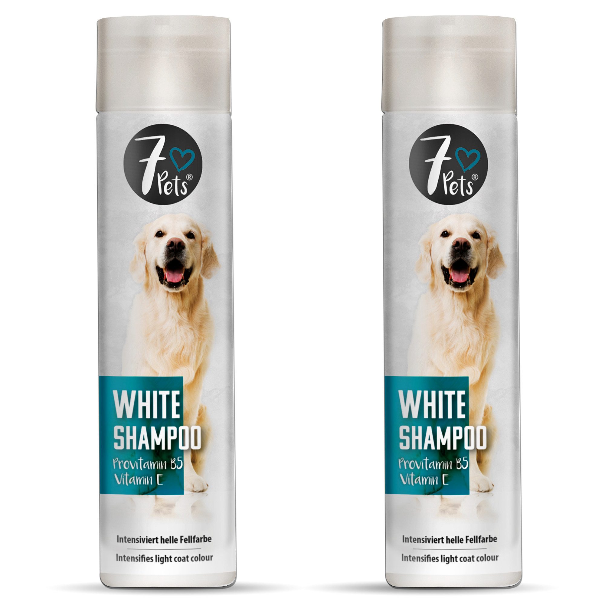 7Pets Tiershampoo White Shampoo - Hundeshampoo für helles Fell, 250 ml, (Pflegeshampoo Hund Mit Vitamin E & B5 für glänzendes, helles Fell, 2-St., 2x250ml Hundeshampoo White Sanfte Reinigung für helle Hundehaut), White Shampoo Hundeshampoo für helles Fell & empfindliche Haut