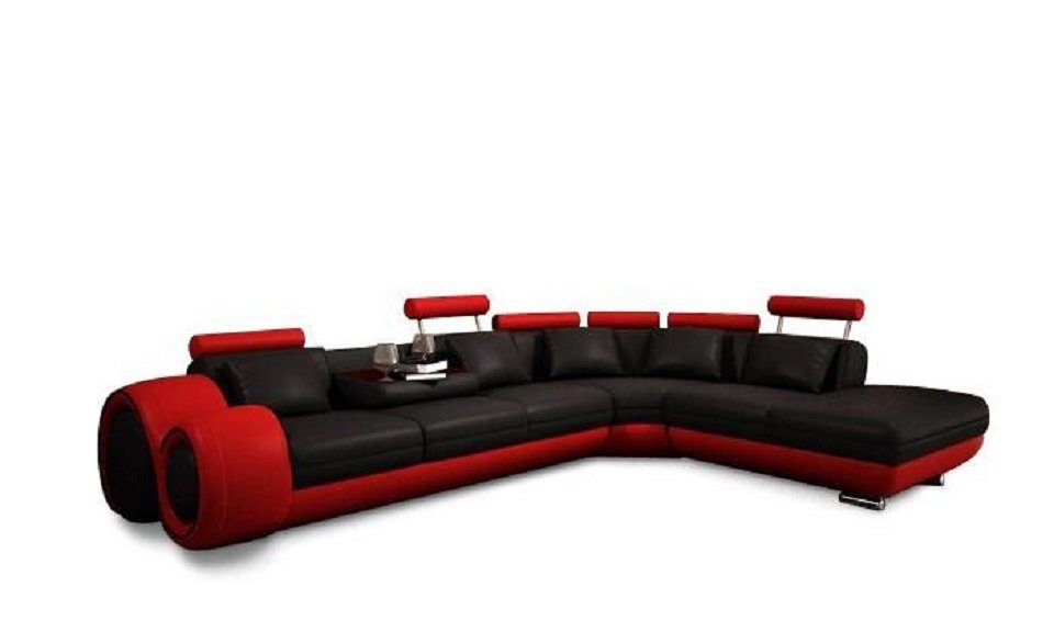 JVmoebel Ecksofa, Ecksofa Form Couch Schwarz/Rot Sofa Leder Polster L Wohnlandschaft Sofas