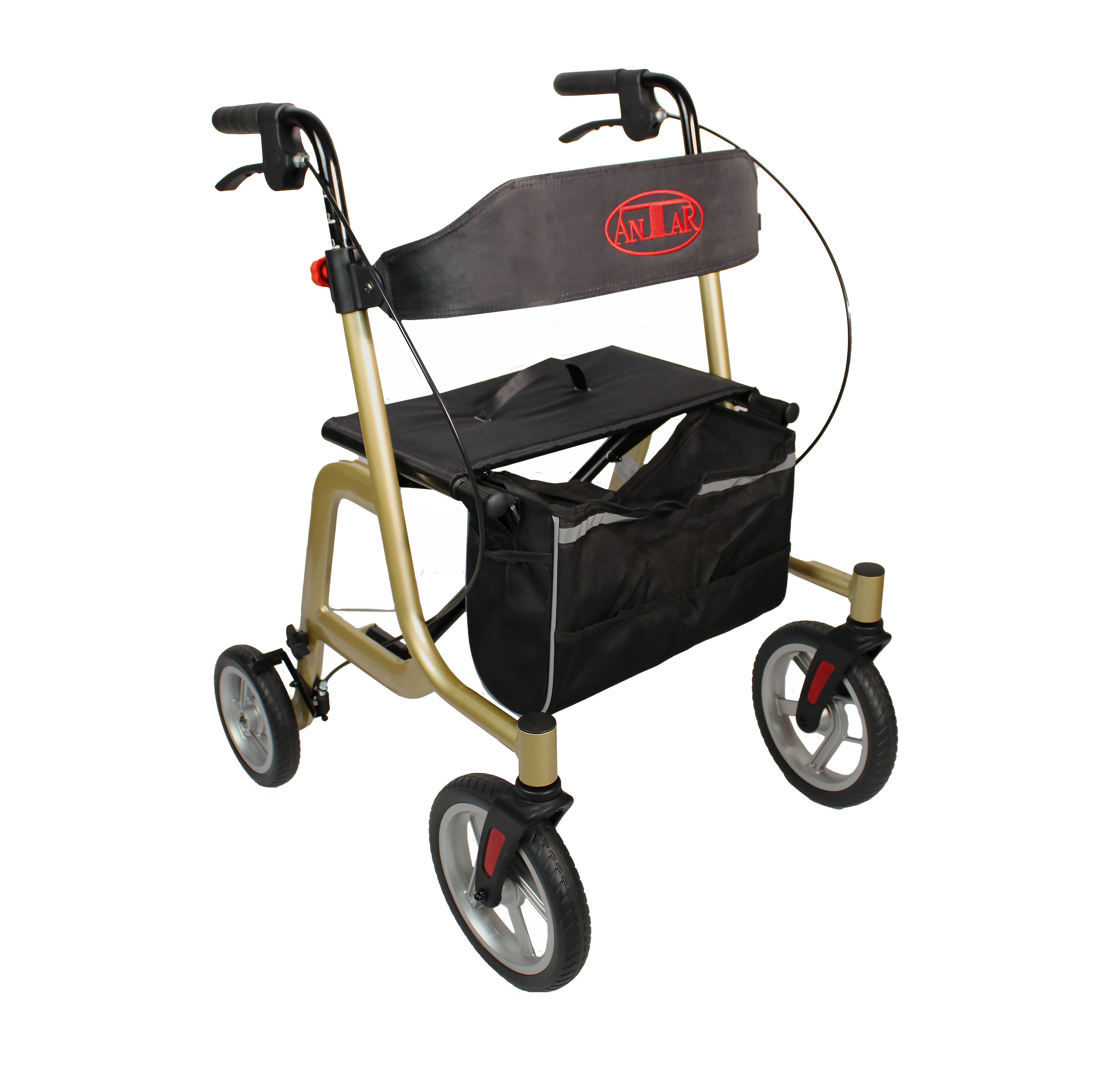 Antar Rollator Gold mit Sitz und Softrädern
