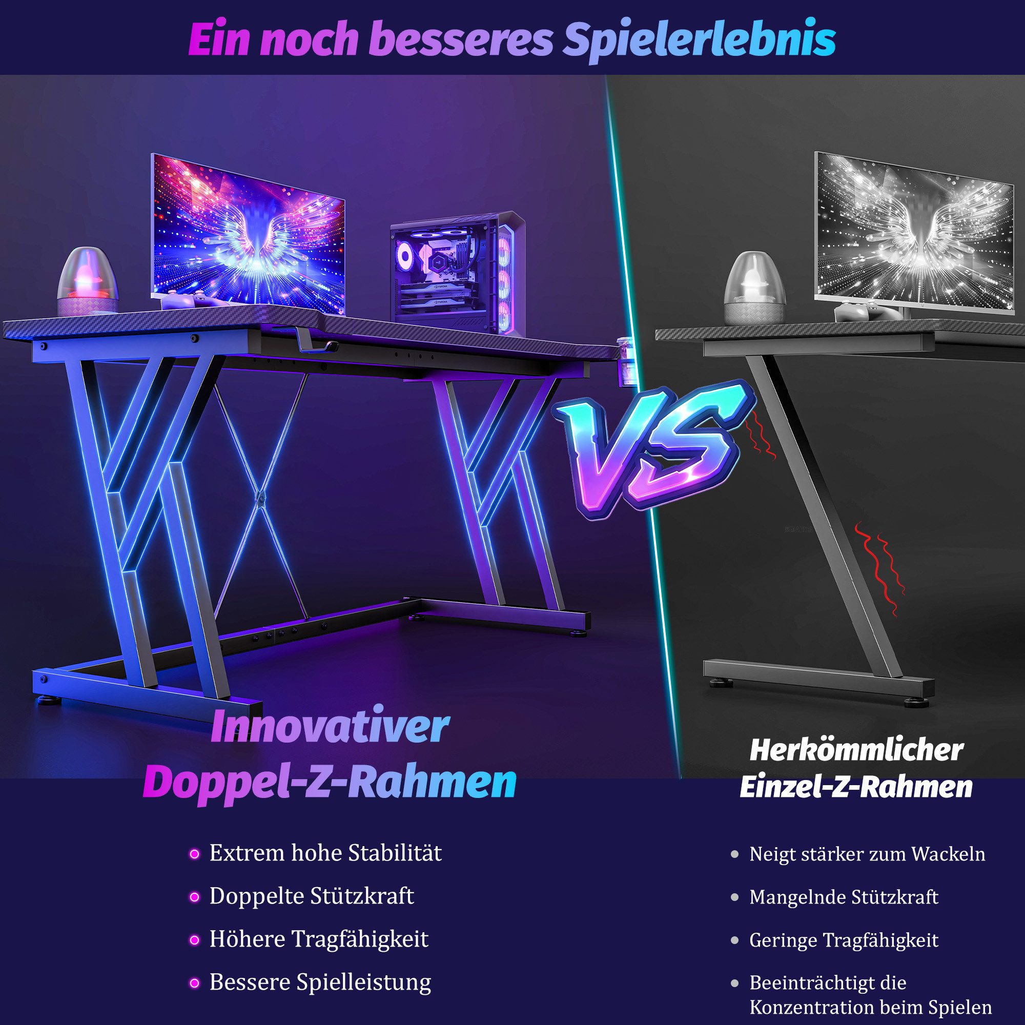 Klyvvo Schreibtisch Gaming Schreibtisch, Computertisch mit RGB LED Beleuchtung (1-St), Computer Tisch Gamingtisch – Bild 5 von 5